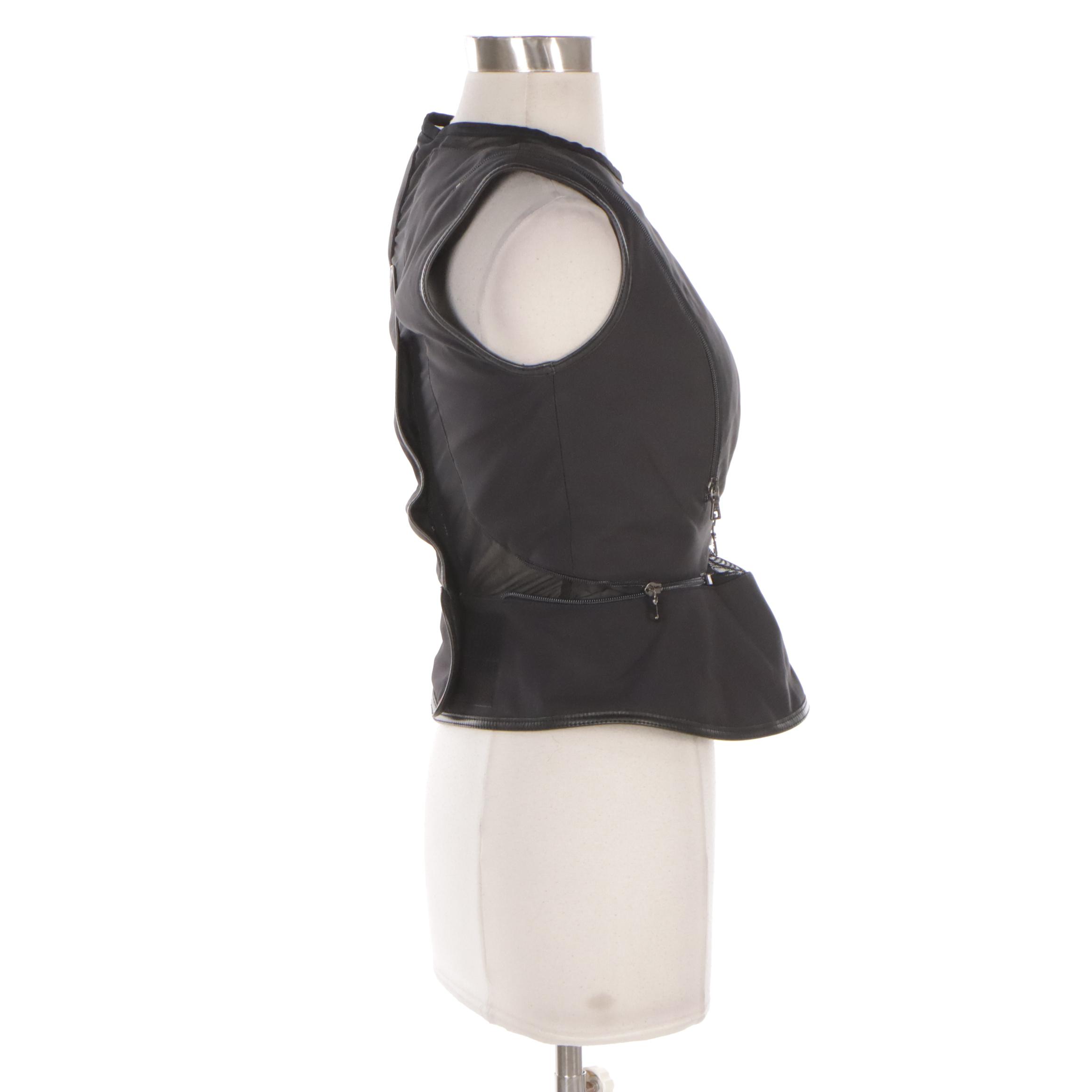 Prada Black Sleeveless Vest in Nylon Blend with Leather Trim and Zipper Detail