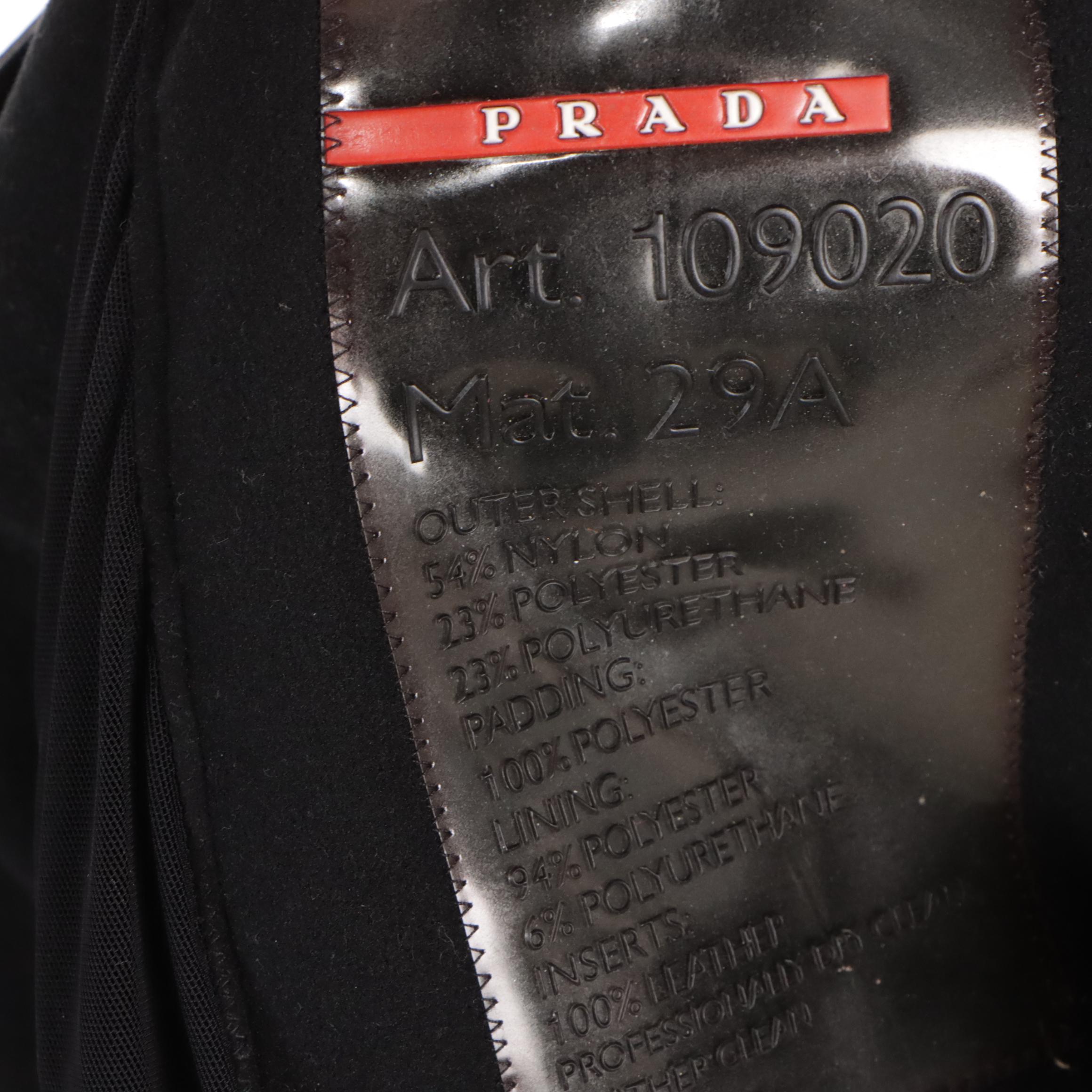 Prada Black Sleeveless Vest in Nylon Blend with Leather Trim and Zipper Detail