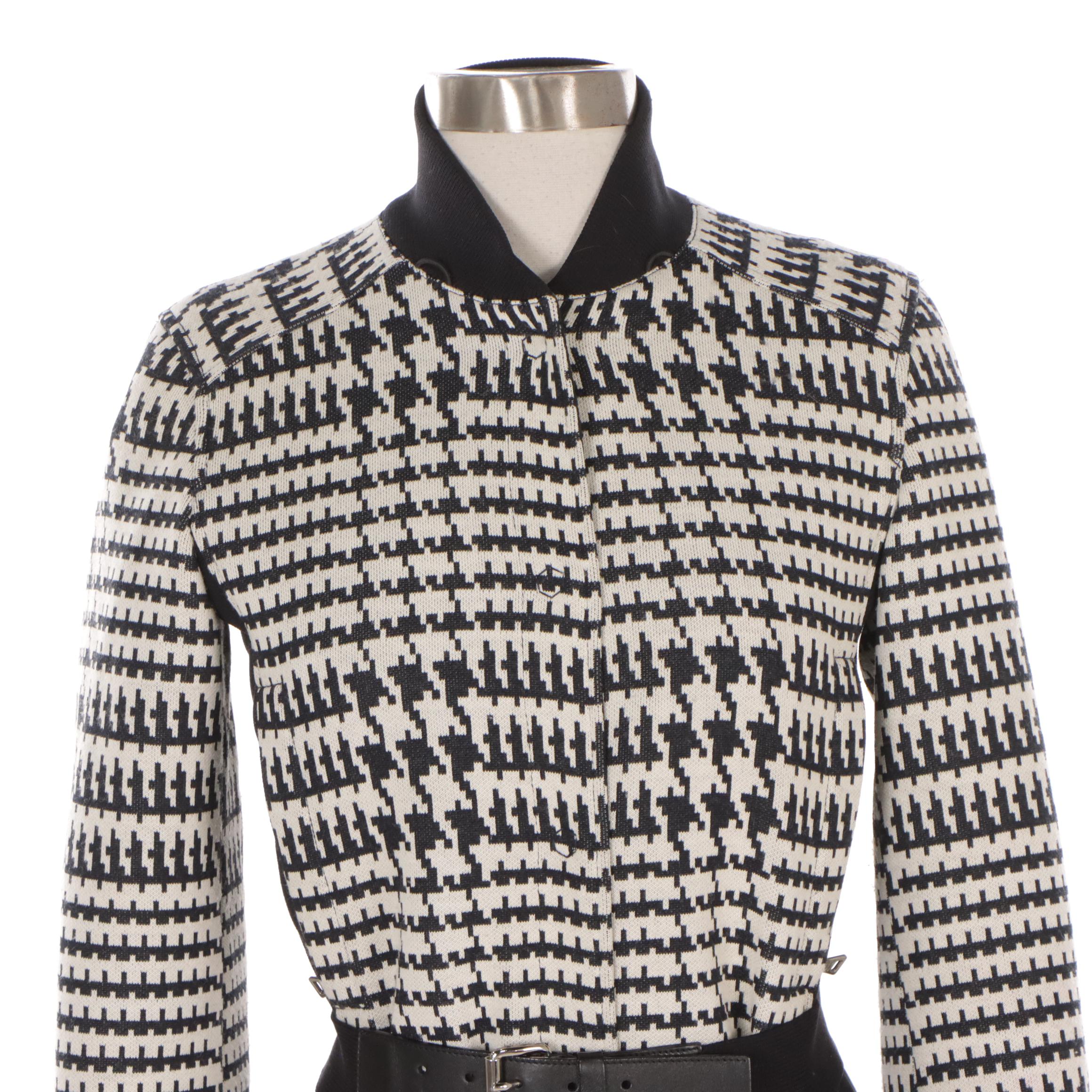 Prada Zip and Snap-Front Jacket in Polyester Blend and Nylon with Leather Trim