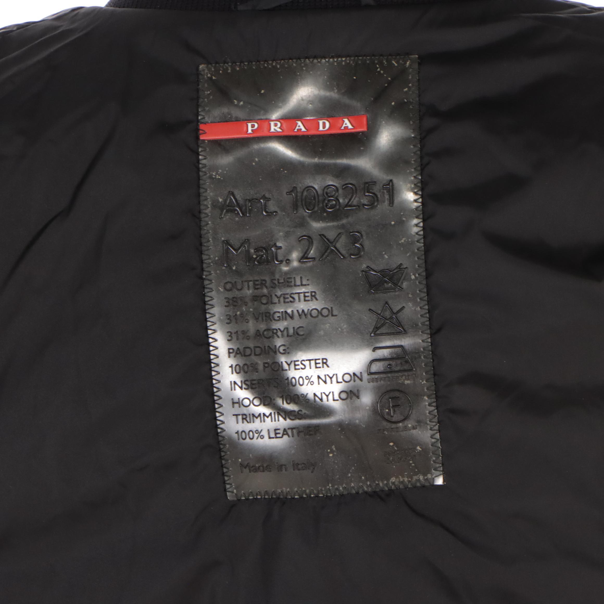 Prada Zip and Snap-Front Jacket in Polyester Blend and Nylon with Leather Trim