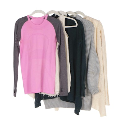 Lululemon Pink Long Sleeve With Free People Knit Cardigans and Sweaters