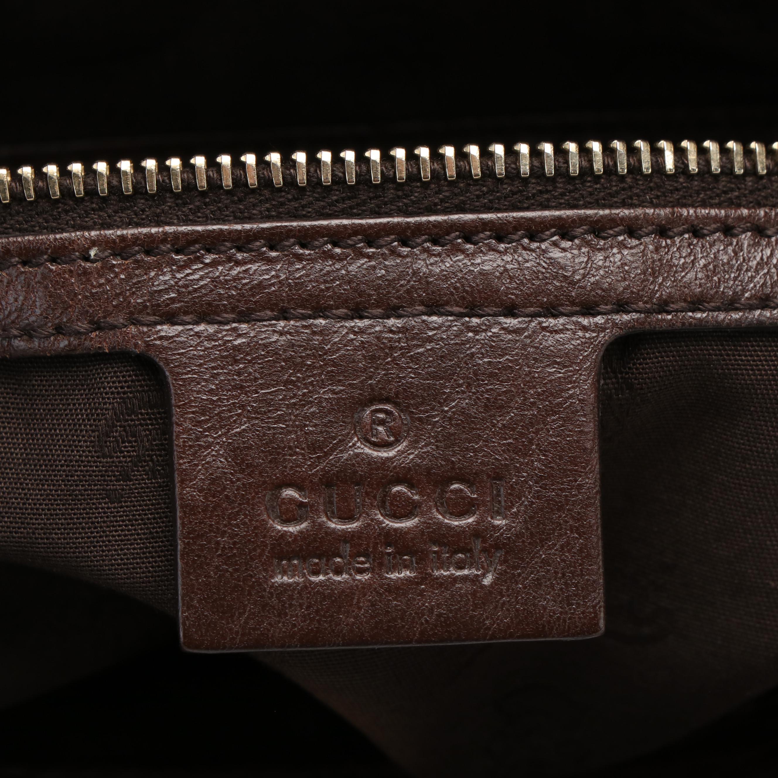 Gucci Charm Tote Bag in GG Canvas and Brown Leather
