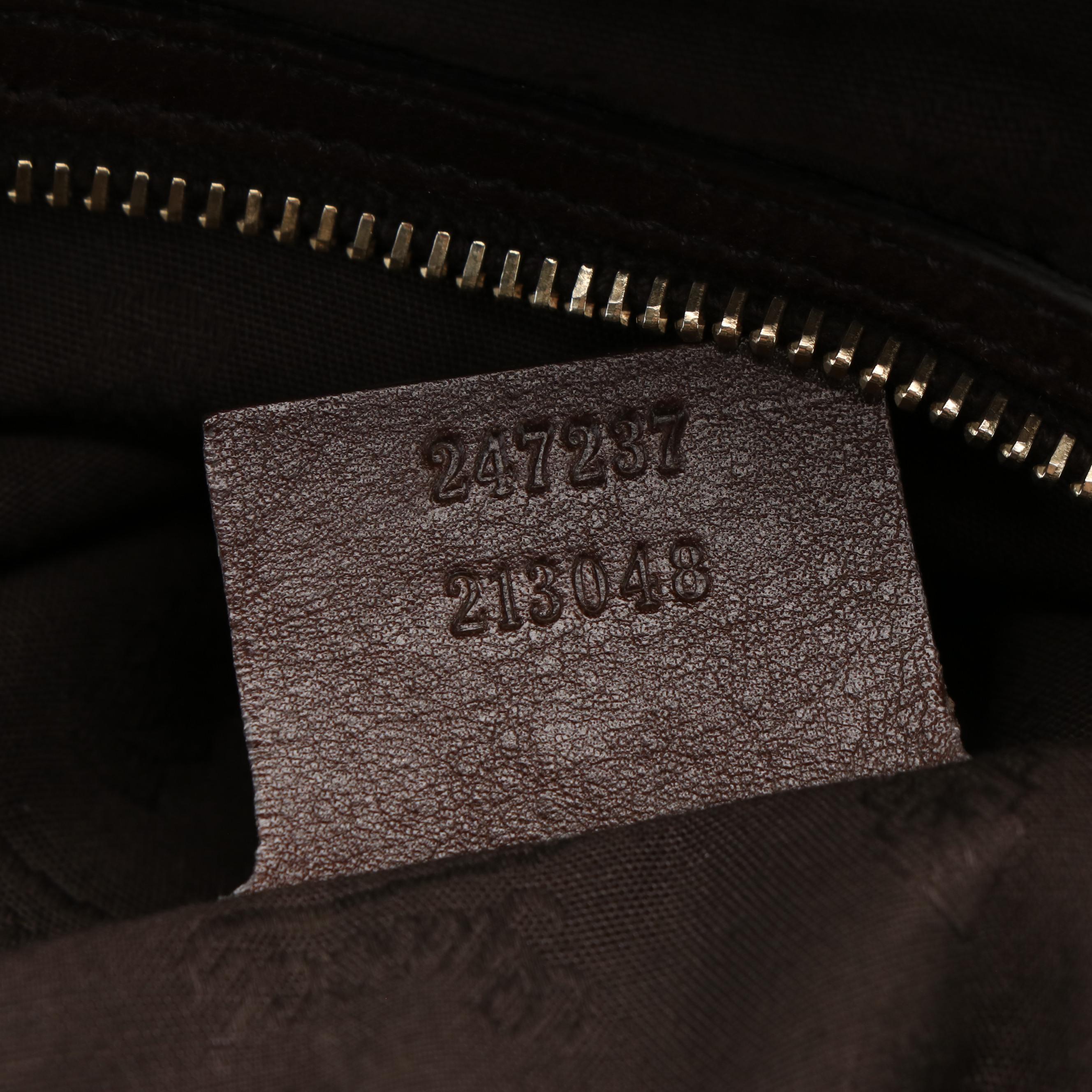 Gucci Charm Tote Bag in GG Canvas and Brown Leather