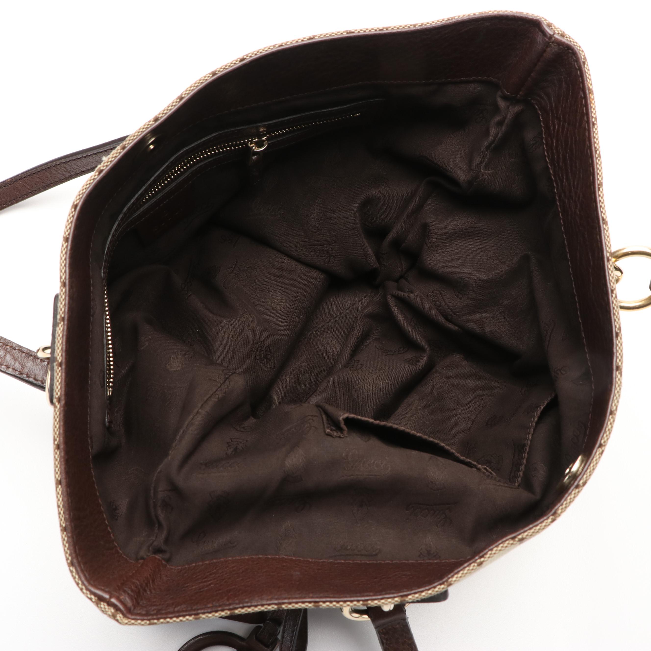 Gucci Charm Tote Bag in GG Canvas and Brown Leather