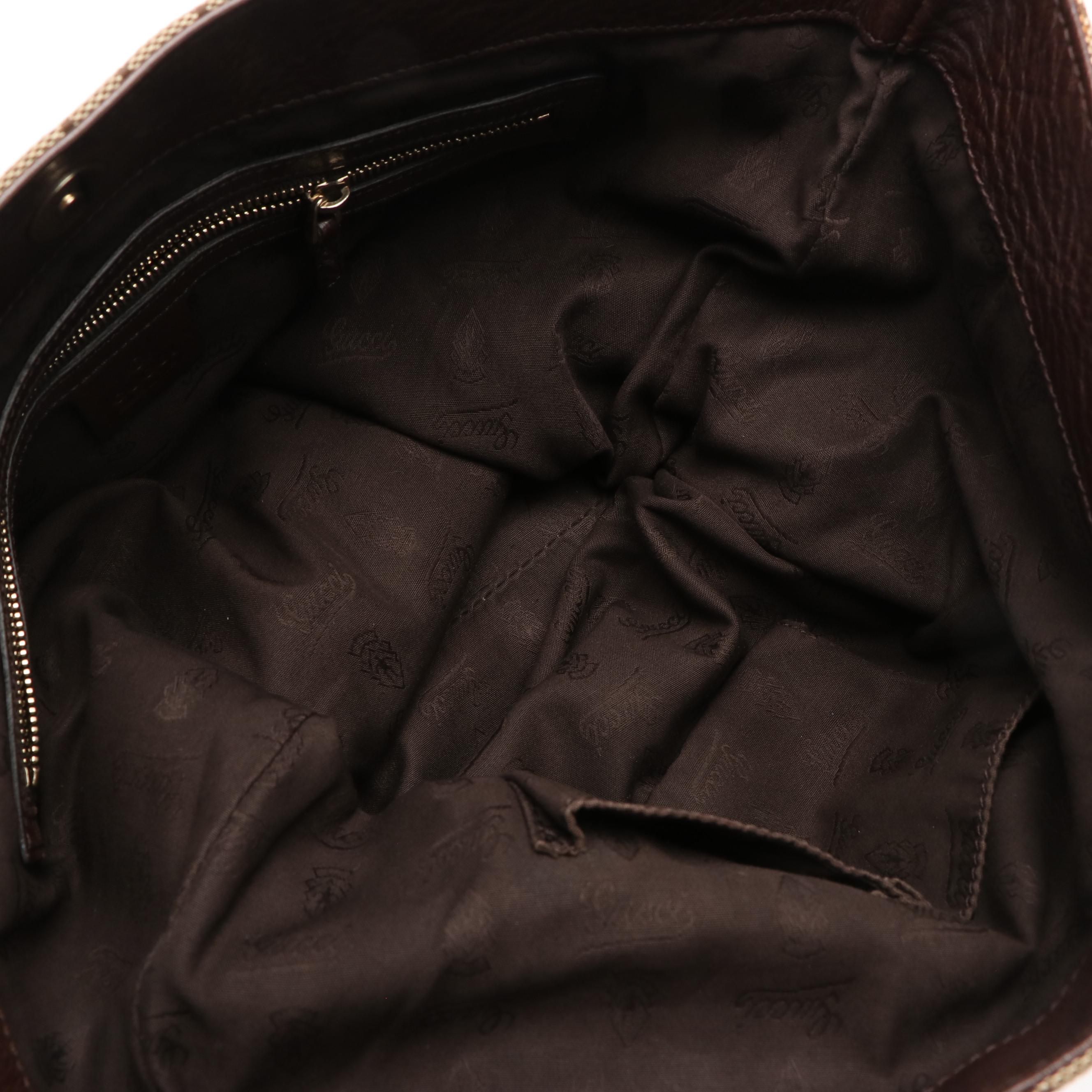 Gucci Charm Tote Bag in GG Canvas and Brown Leather