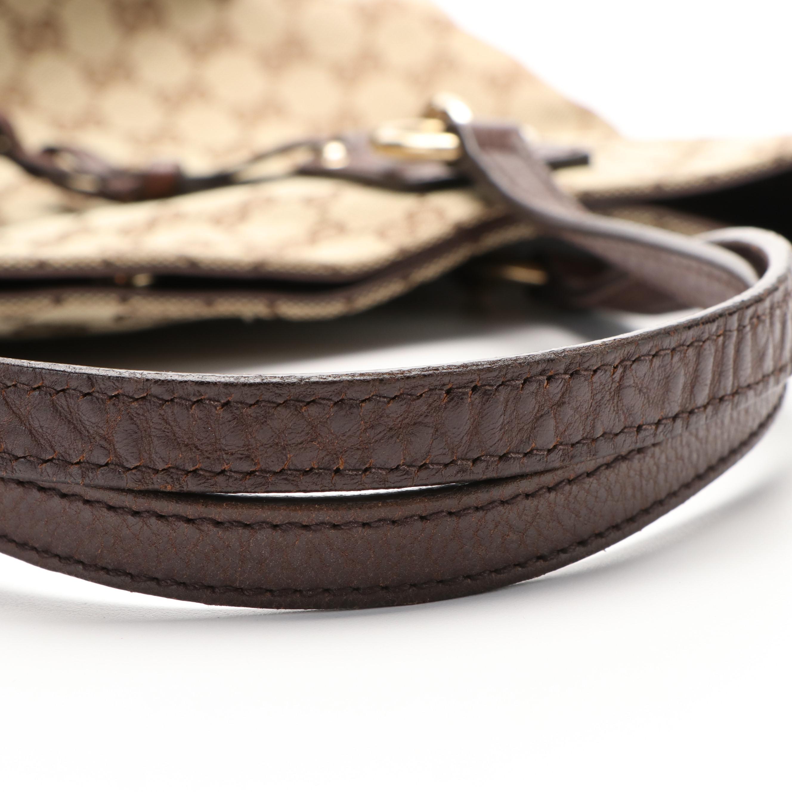 Gucci Charm Tote Bag in GG Canvas and Brown Leather