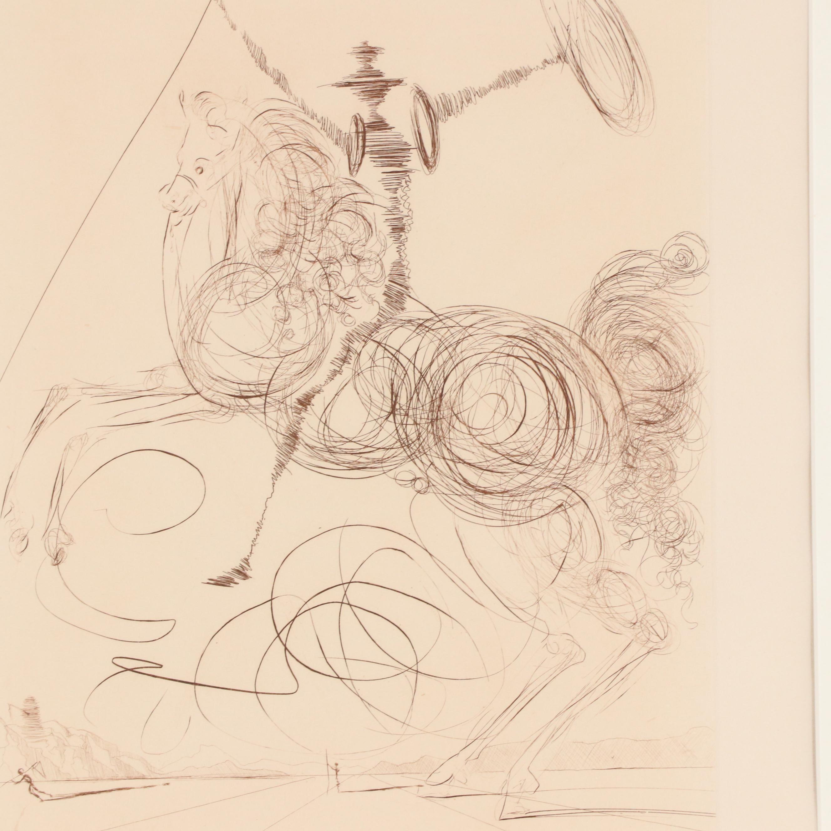 Salvador Dalí Second Edition Etching "Horseman," 1975