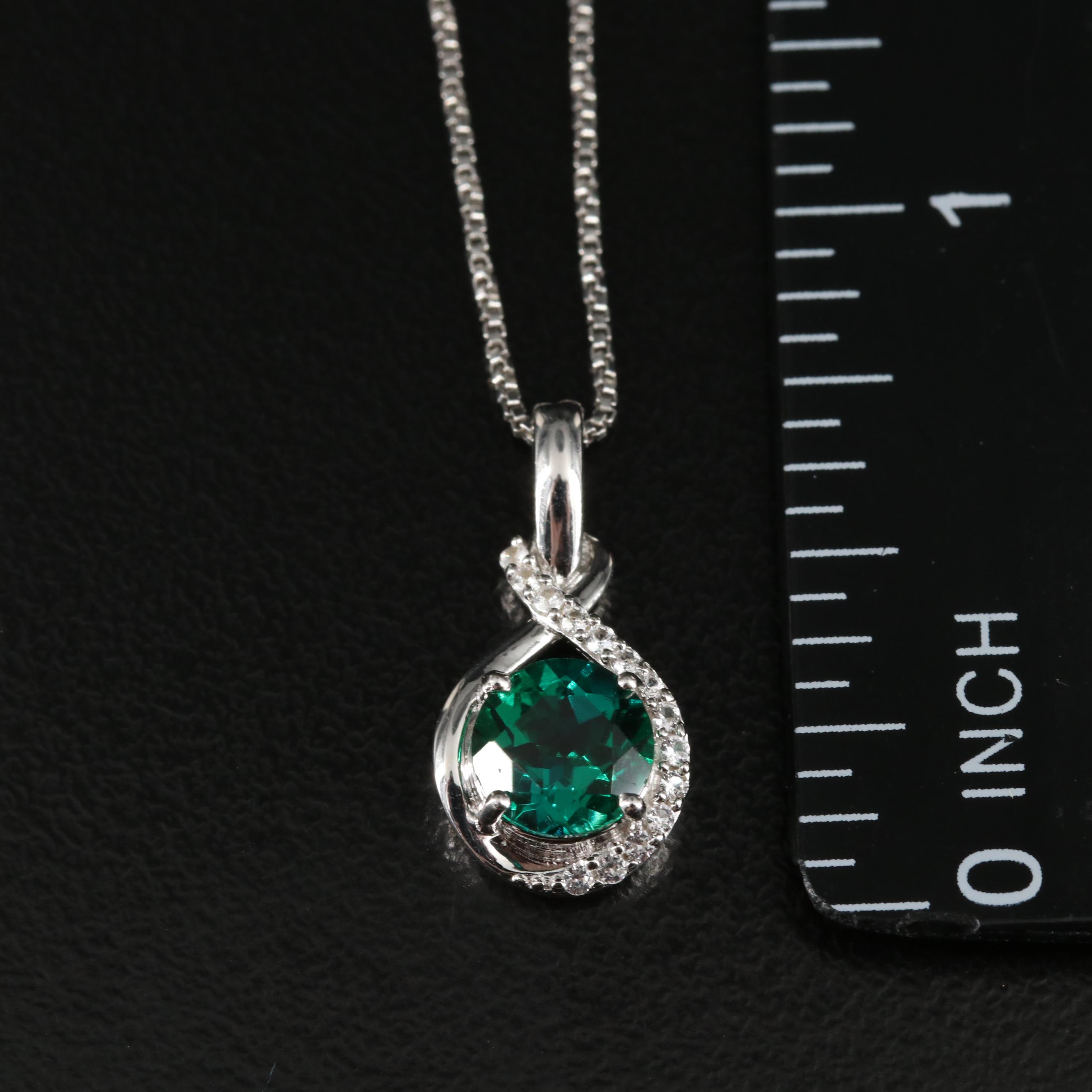 Sterling Emerald and White Sapphire Necklace, Bracelet and Earrings Set