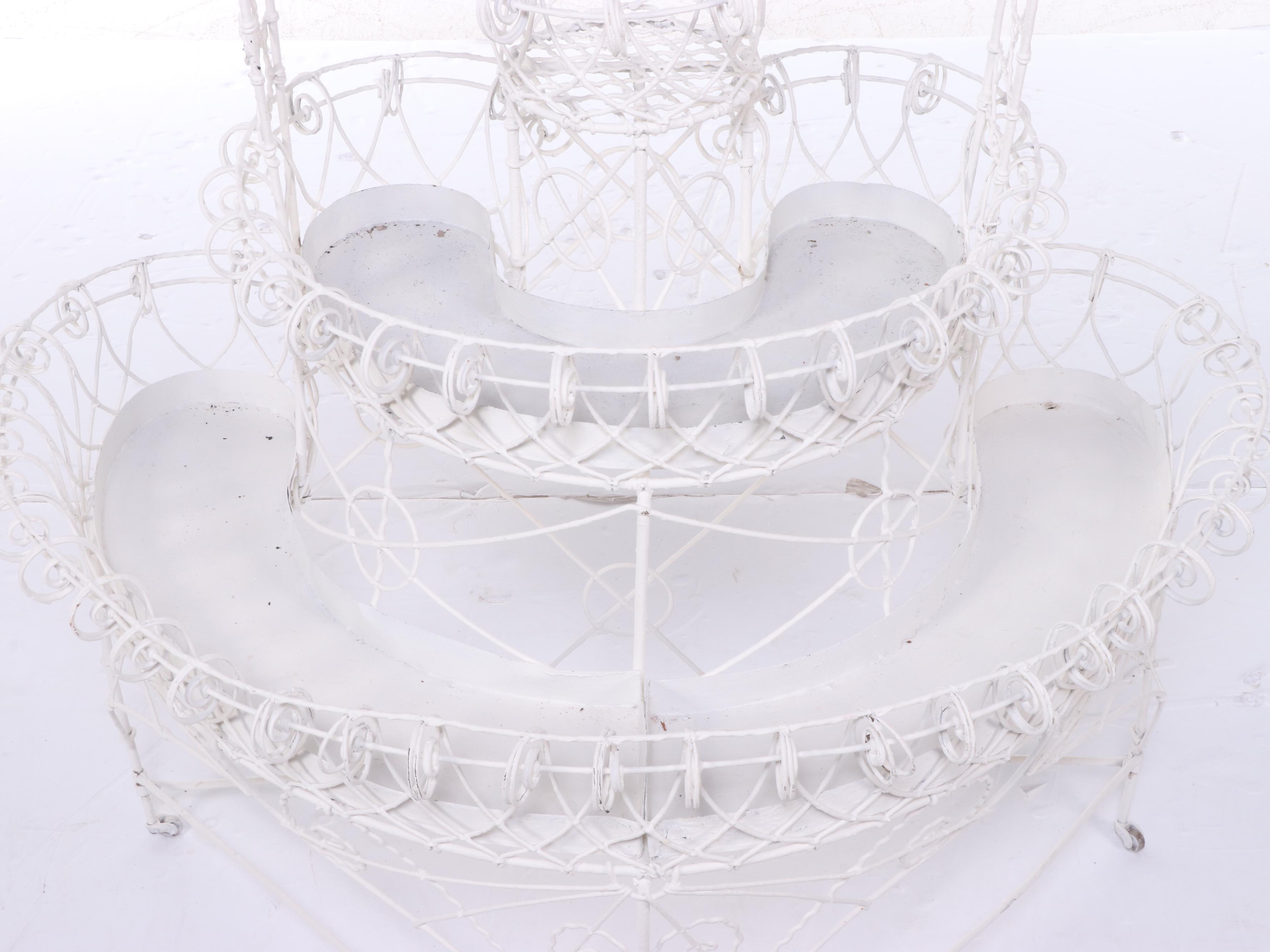 Late Victorian White-Painted Wirework Three-Tier Plant Stand