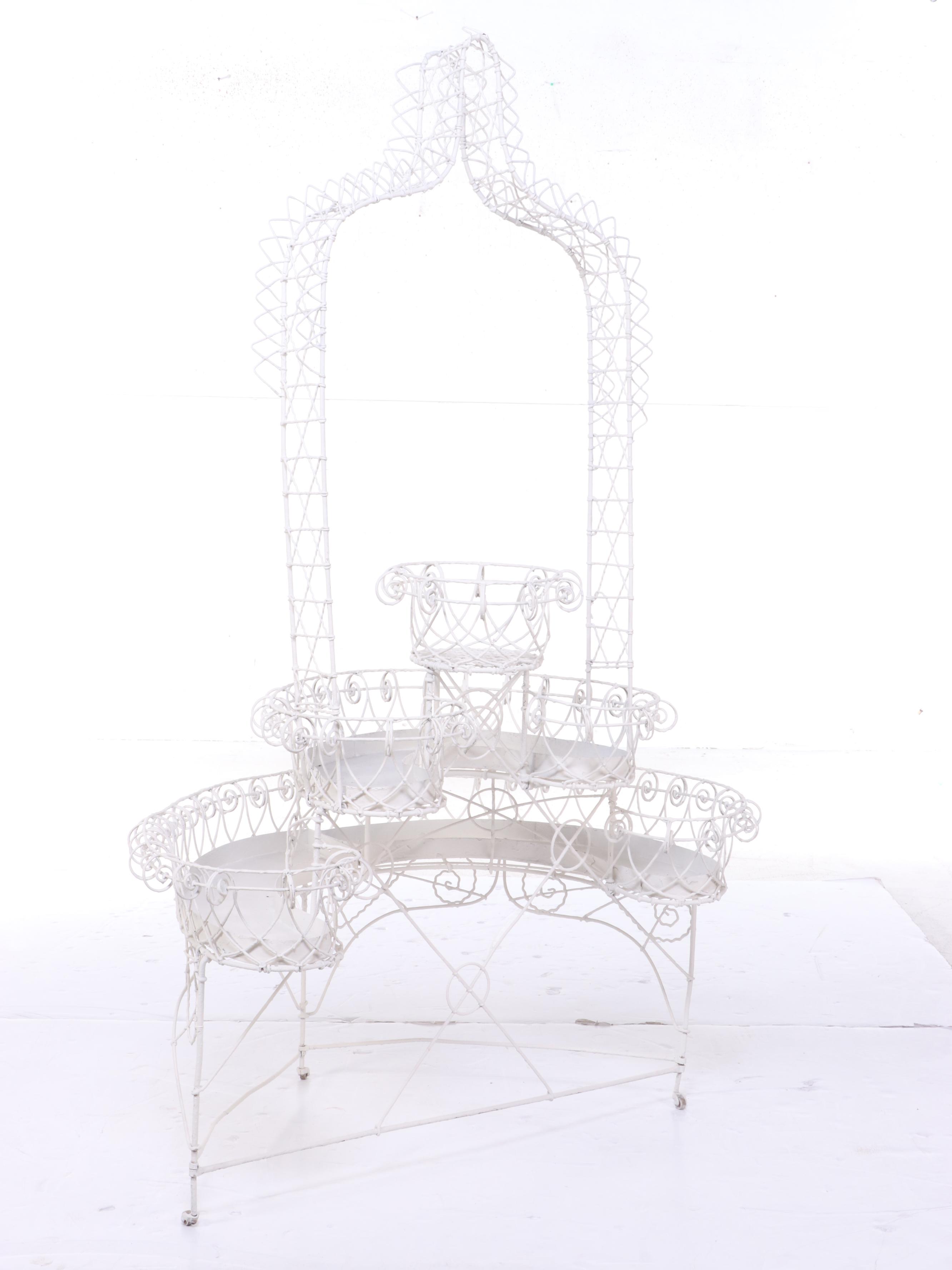 Late Victorian White-Painted Wirework Three-Tier Plant Stand