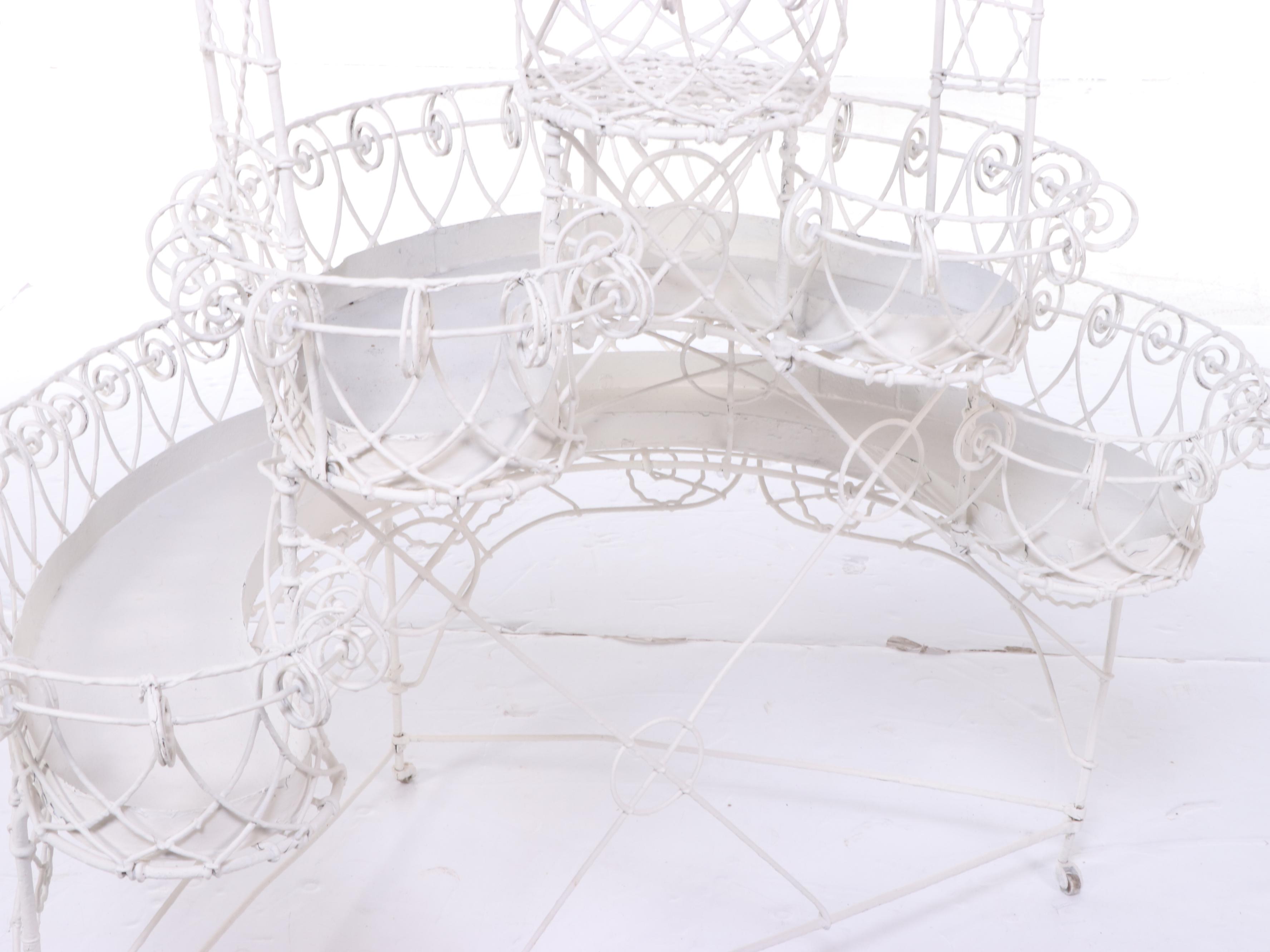 Late Victorian White-Painted Wirework Three-Tier Plant Stand