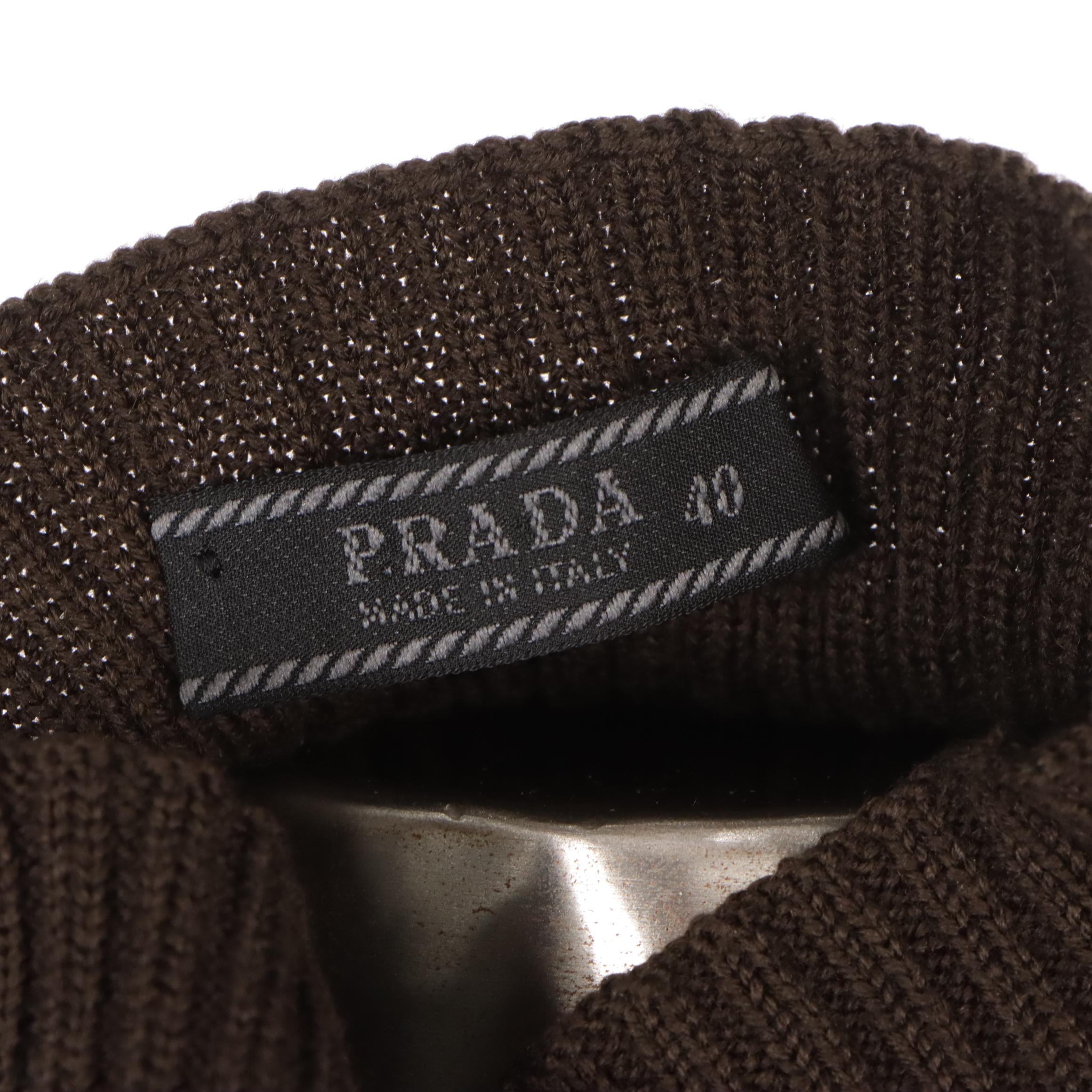 Prada Brown Wool Knit Mock Turtleneck Sleeveless Top