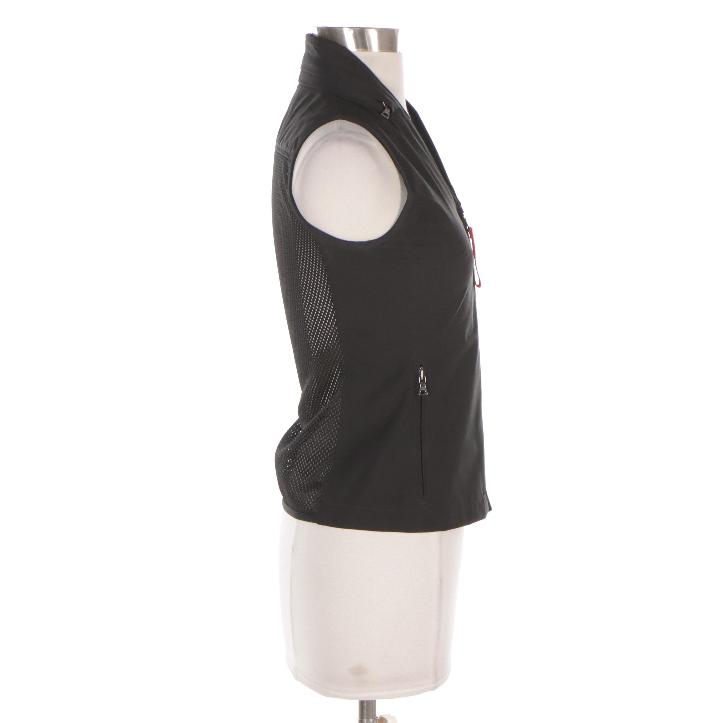 Prada Black Zip Vest in Polyester and Nylon with Zip Hood