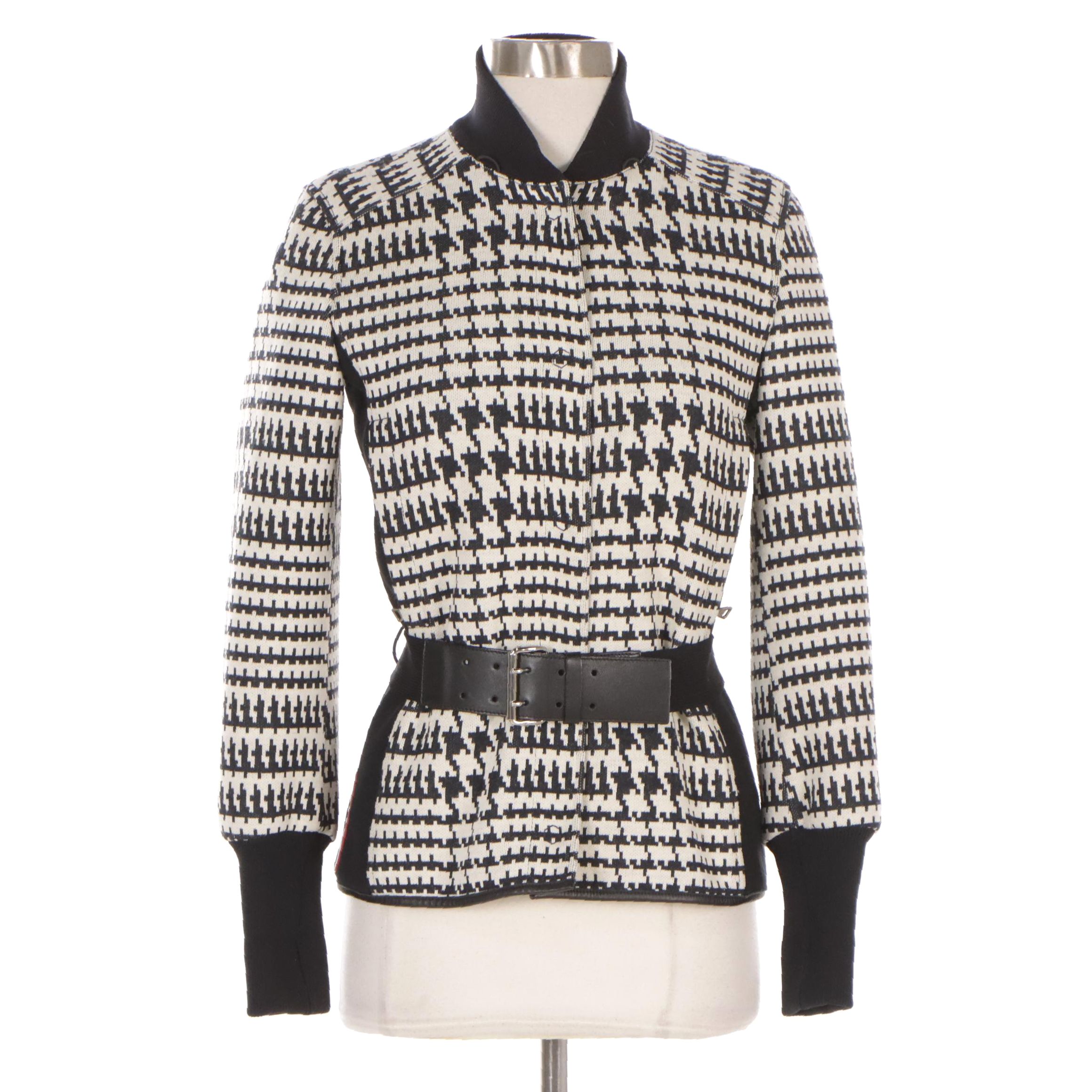 Prada Zip and Snap-Front Jacket in Polyester Blend and Nylon with Leather Trim