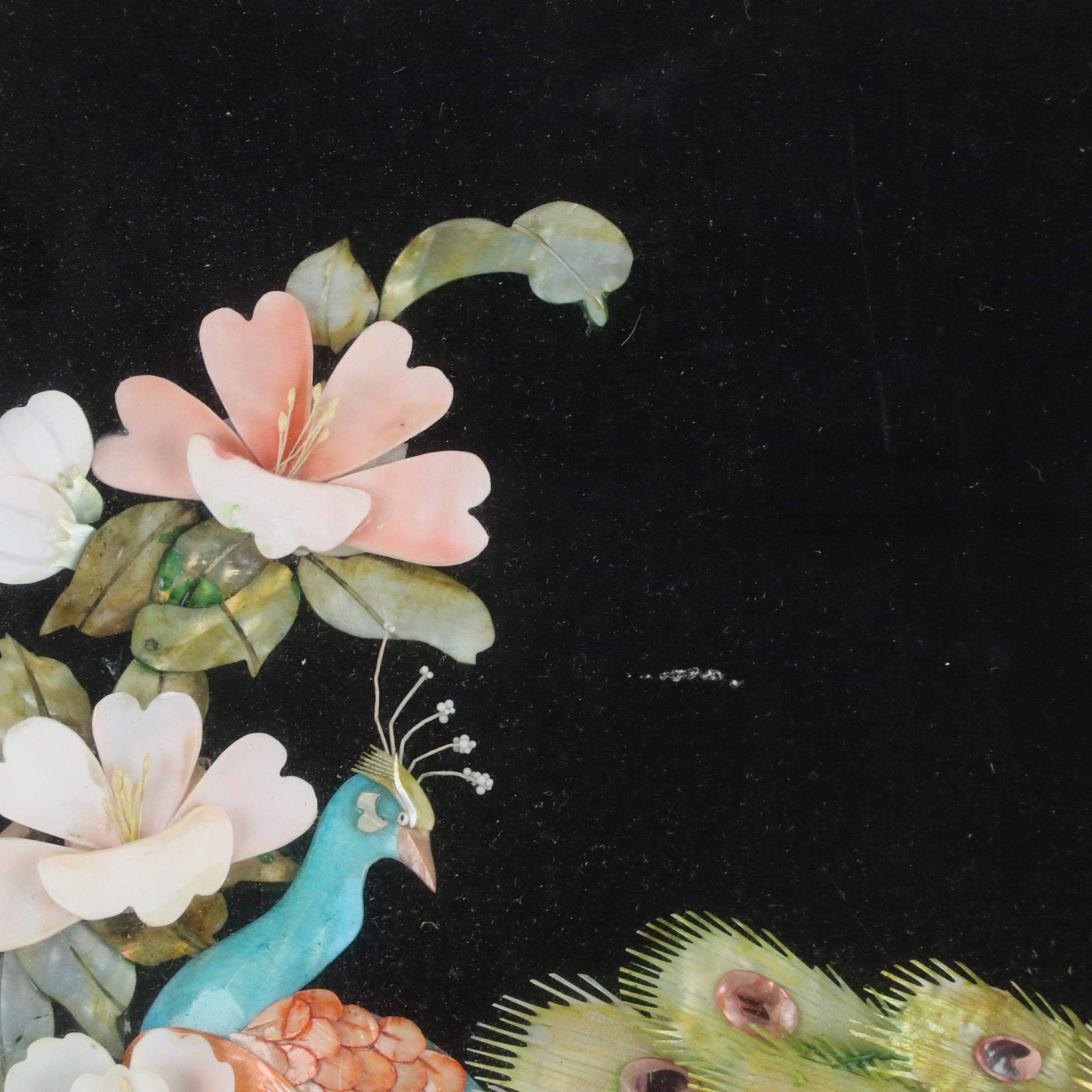 Chinese Shell Picture of Peacocks