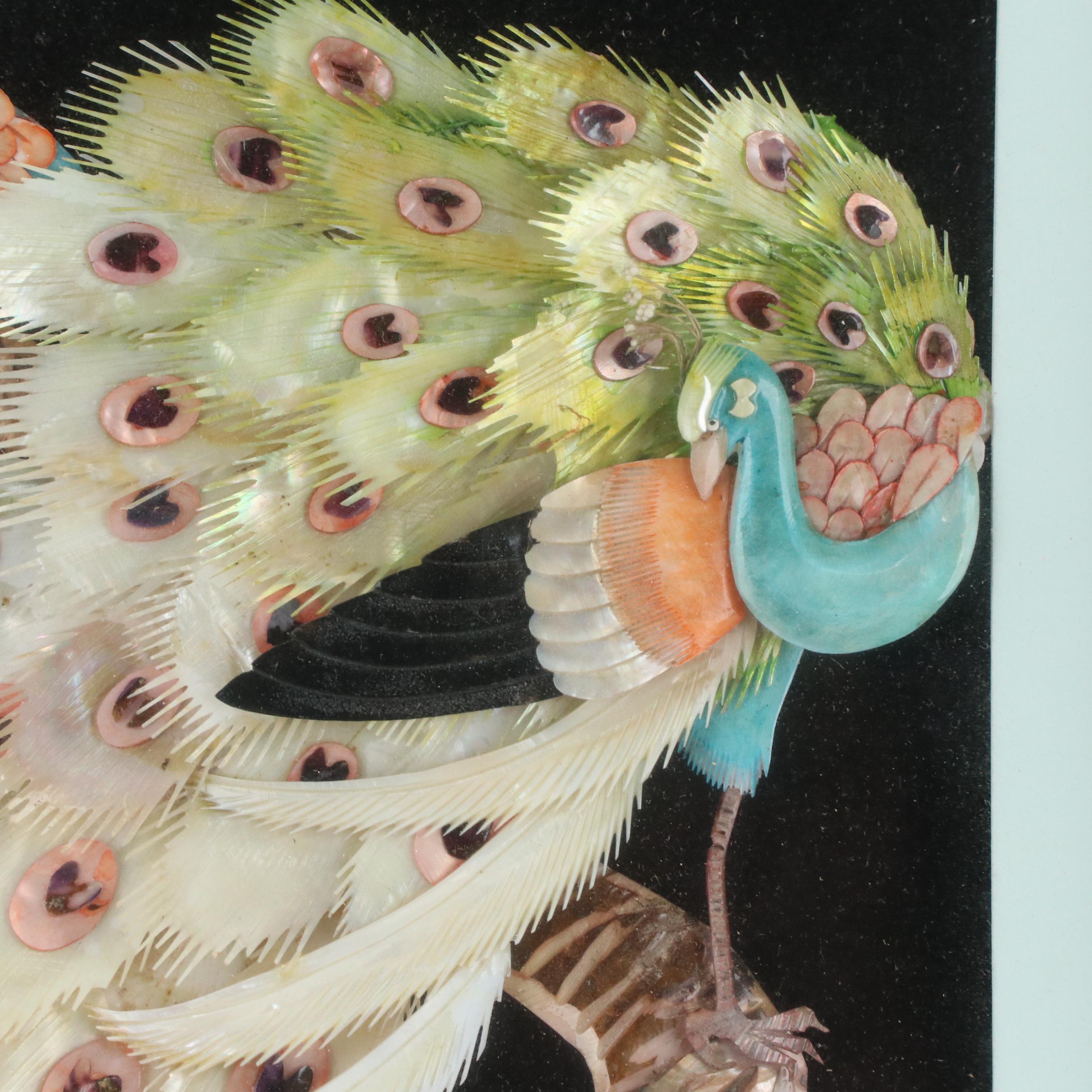 Chinese Shell Picture of Peacocks