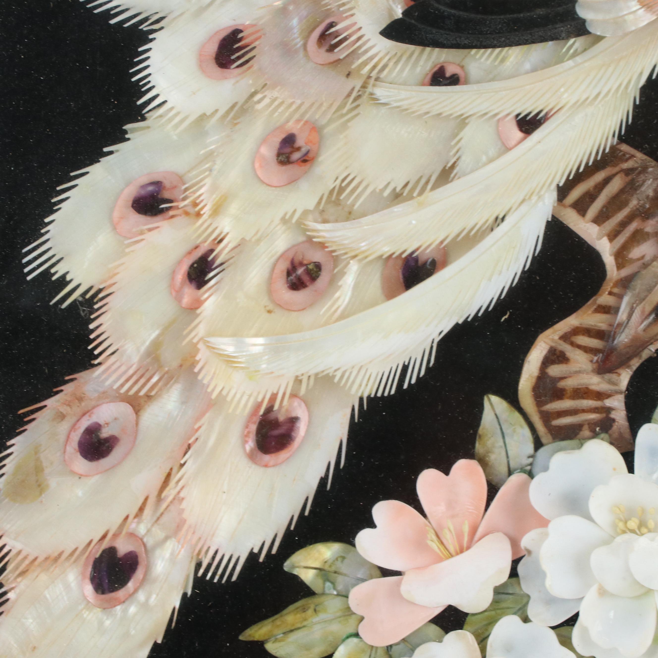 Chinese Shell Picture of Peacocks