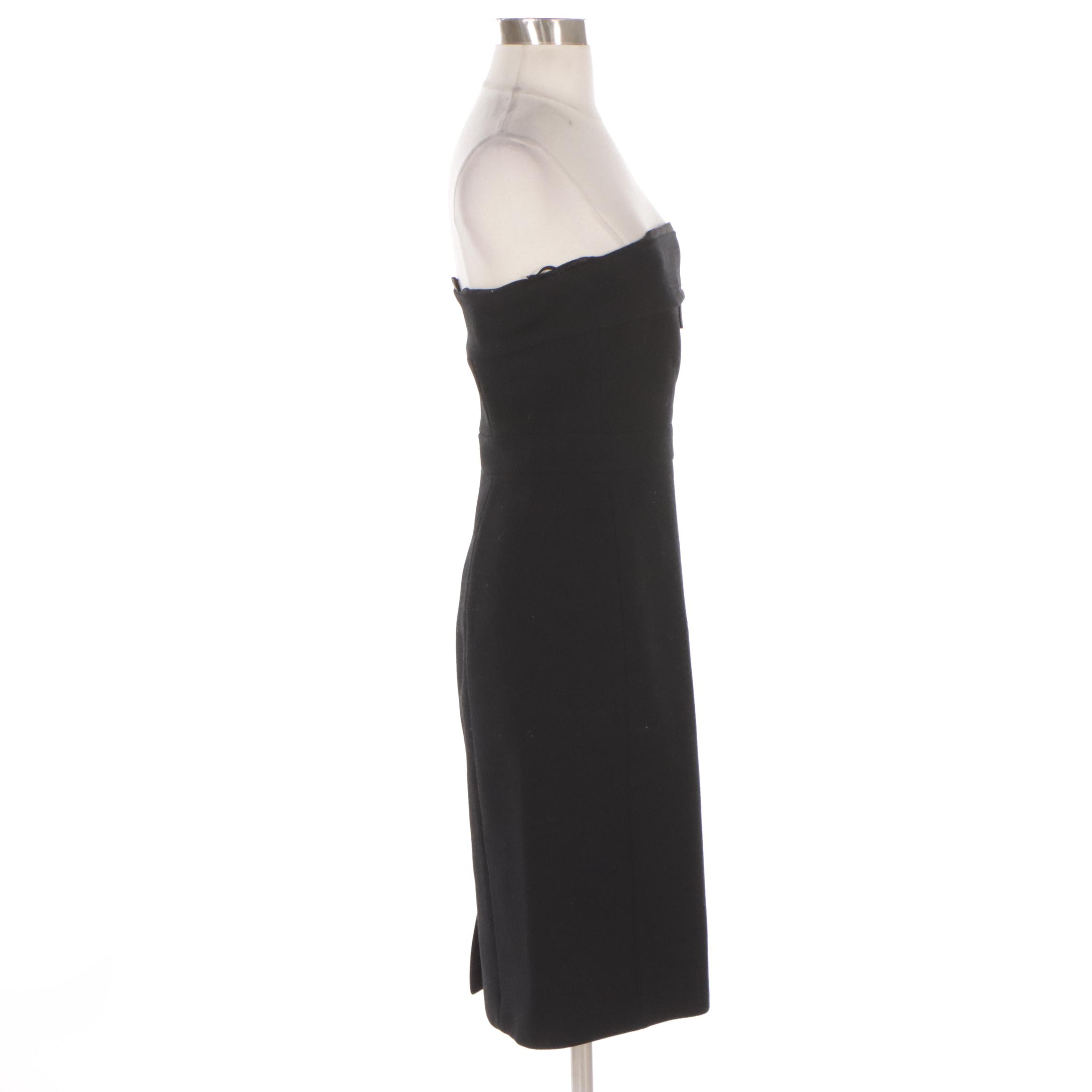 Prada Black Wool Blend Strapless Dress with Zip Pocket Detail
