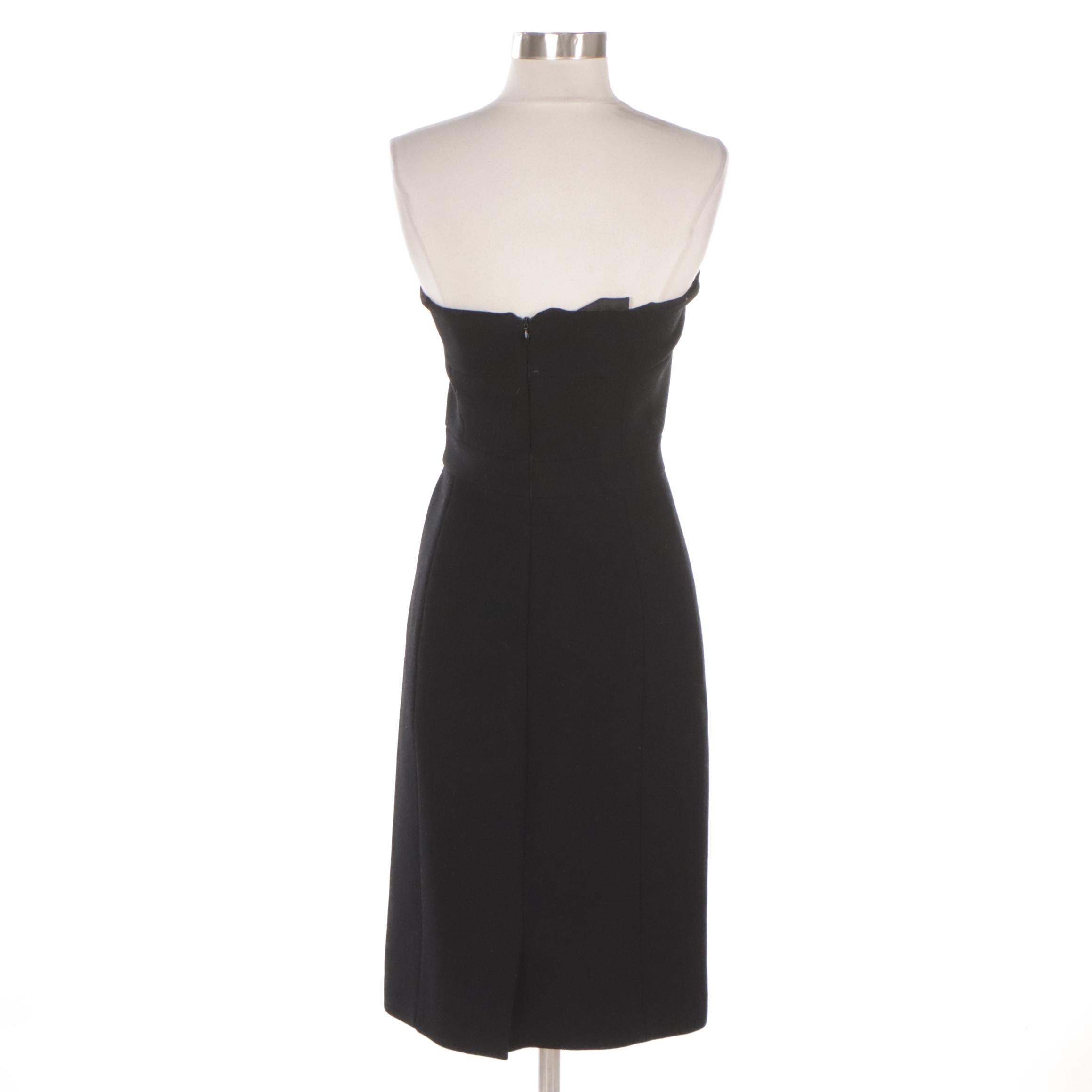 Prada Black Wool Blend Strapless Dress with Zip Pocket Detail