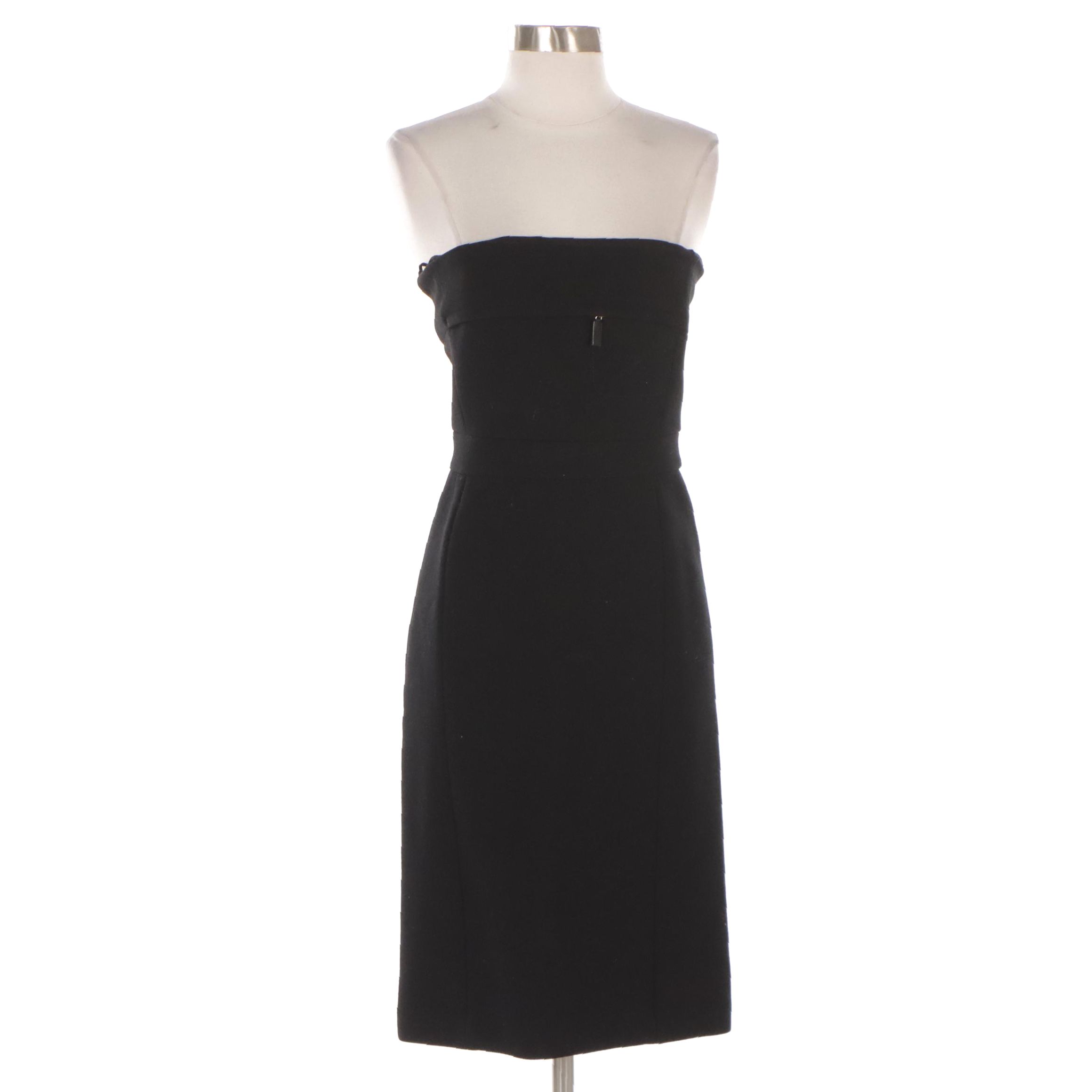 Prada Black Wool Blend Strapless Dress with Zip Pocket Detail