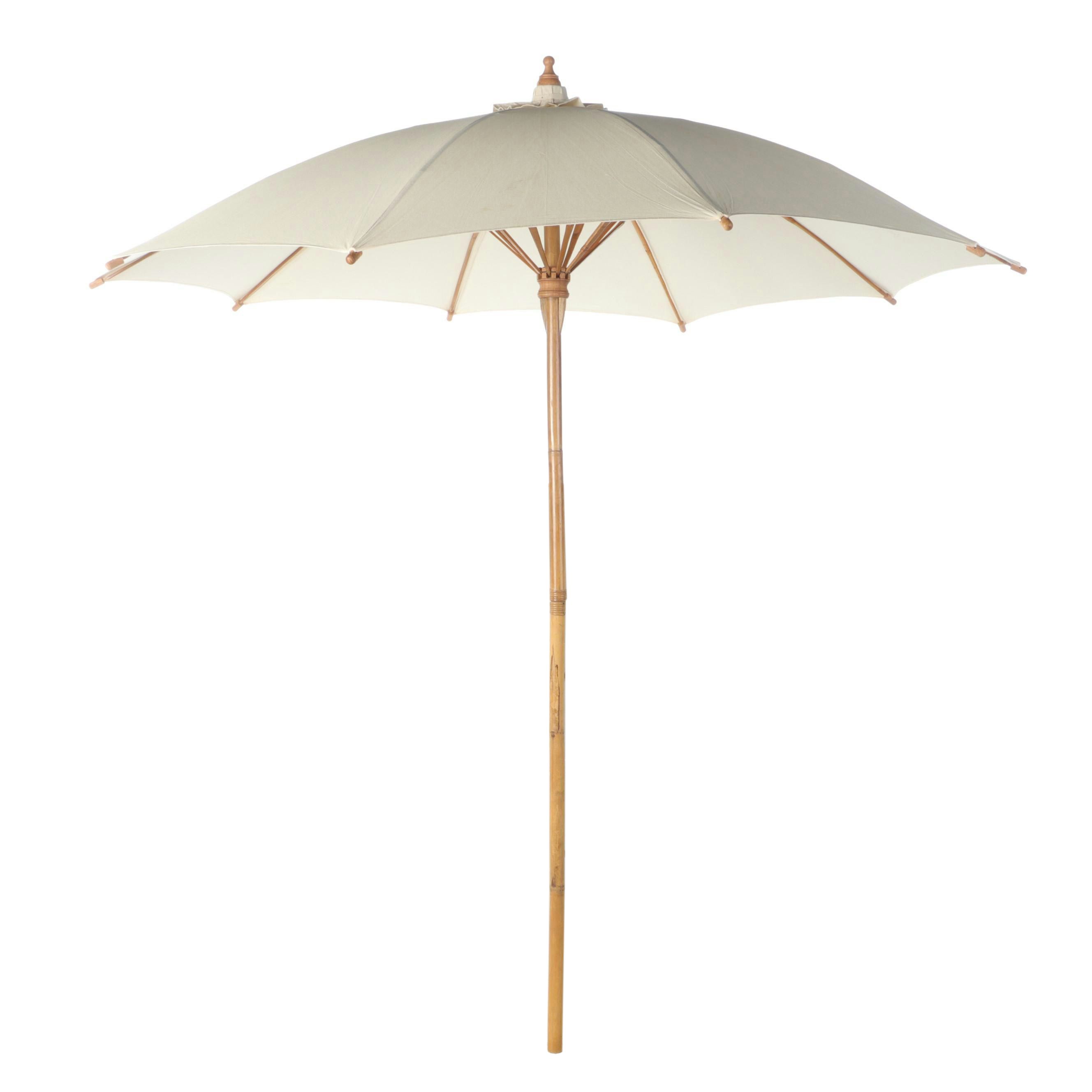 Bamboo, Wood and White Fabric Outdoor Umbrella
