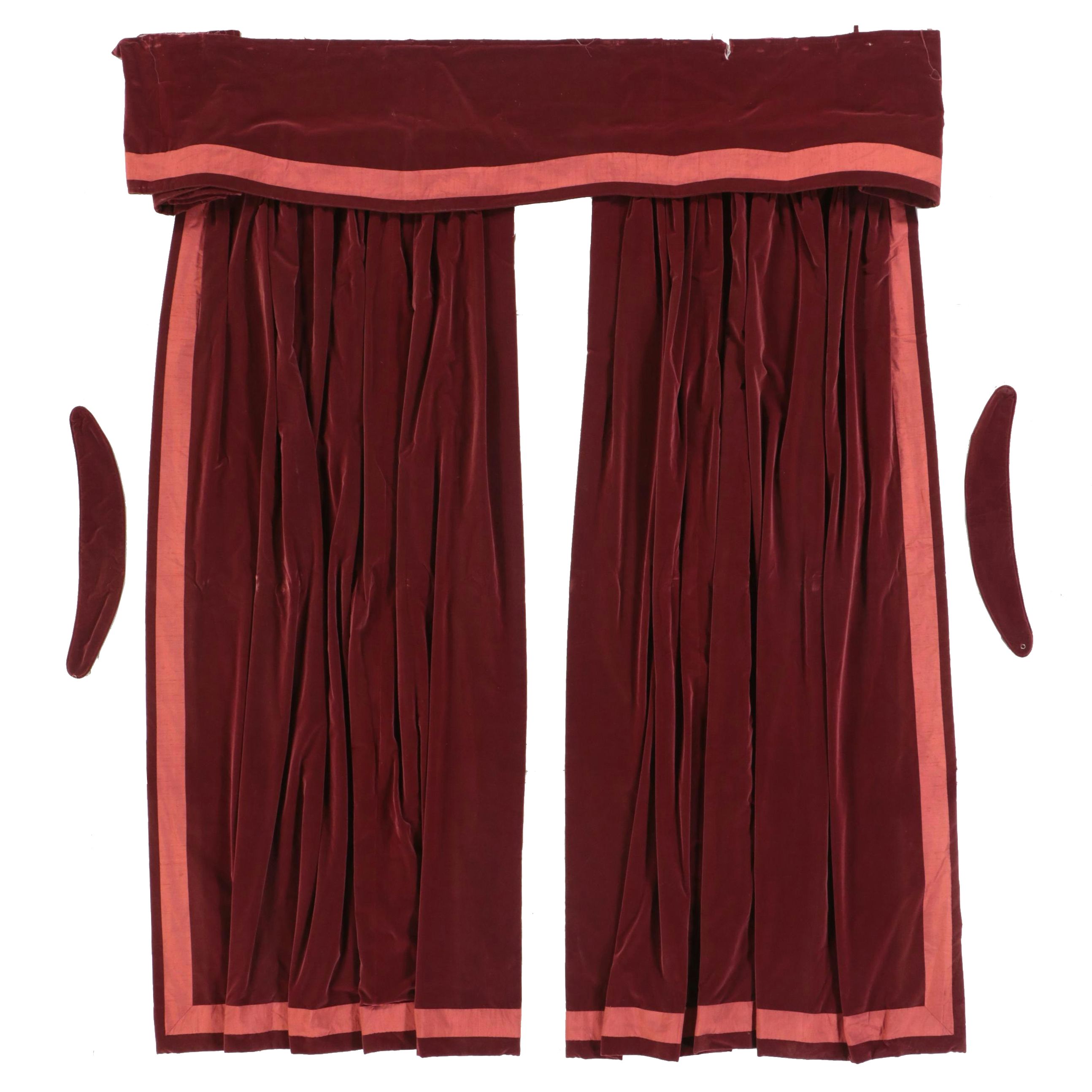 Custom-Made Red Velvet Curtain Panels, Tiebacks, and Valance