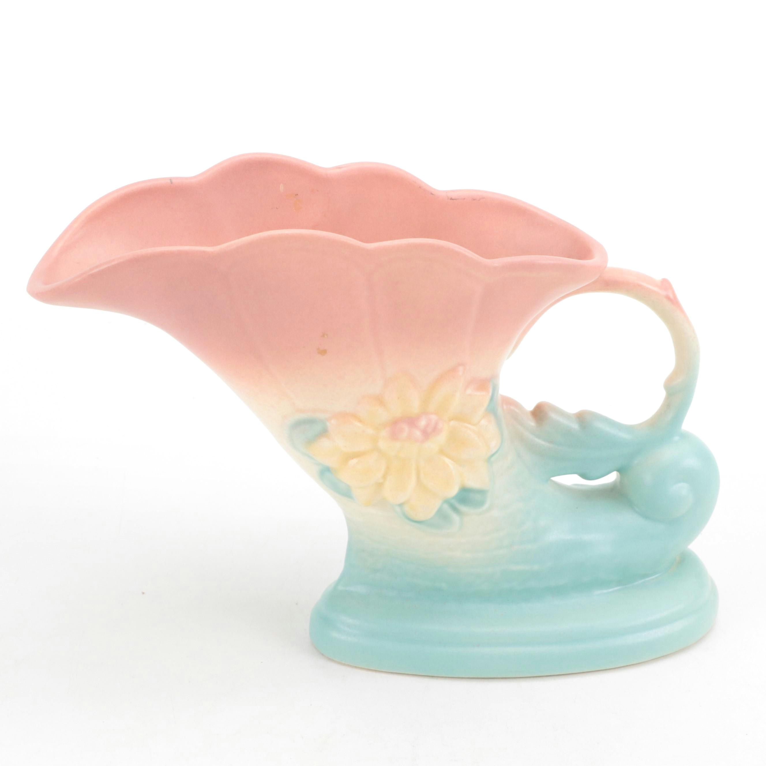 Hull Art Pottery "Water Lily Pink Turquoise" Ceramic Cornucopia Vase, 1948–1949