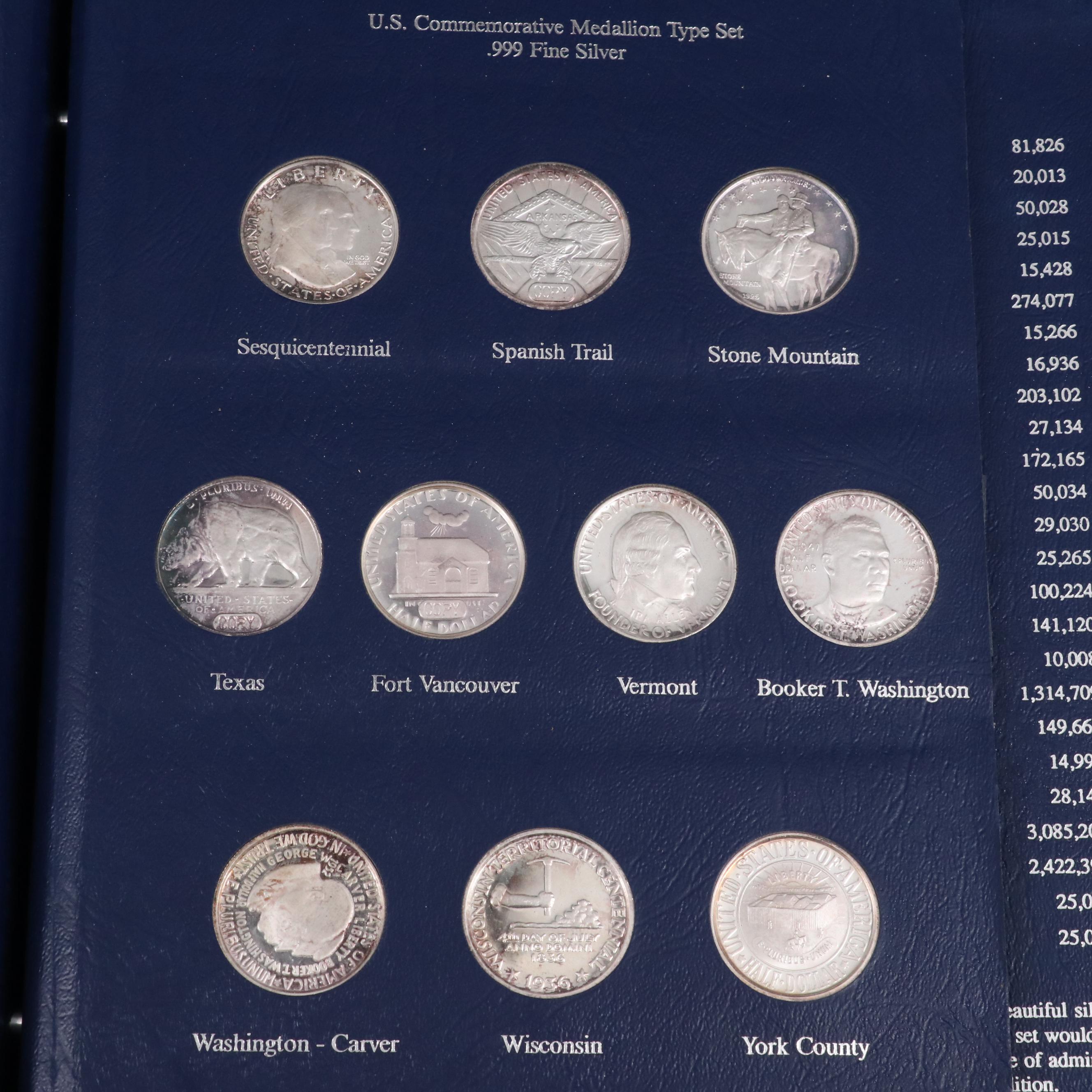 U.S. Commemorative Medallion Type Set, .999 Fine Silver