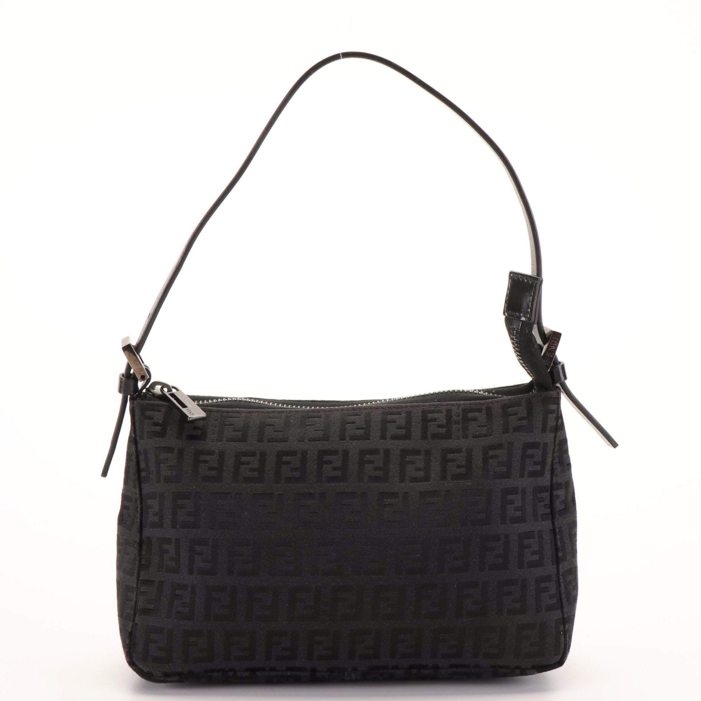 Fendi Black Zucchino Canvas Baguette Handbag