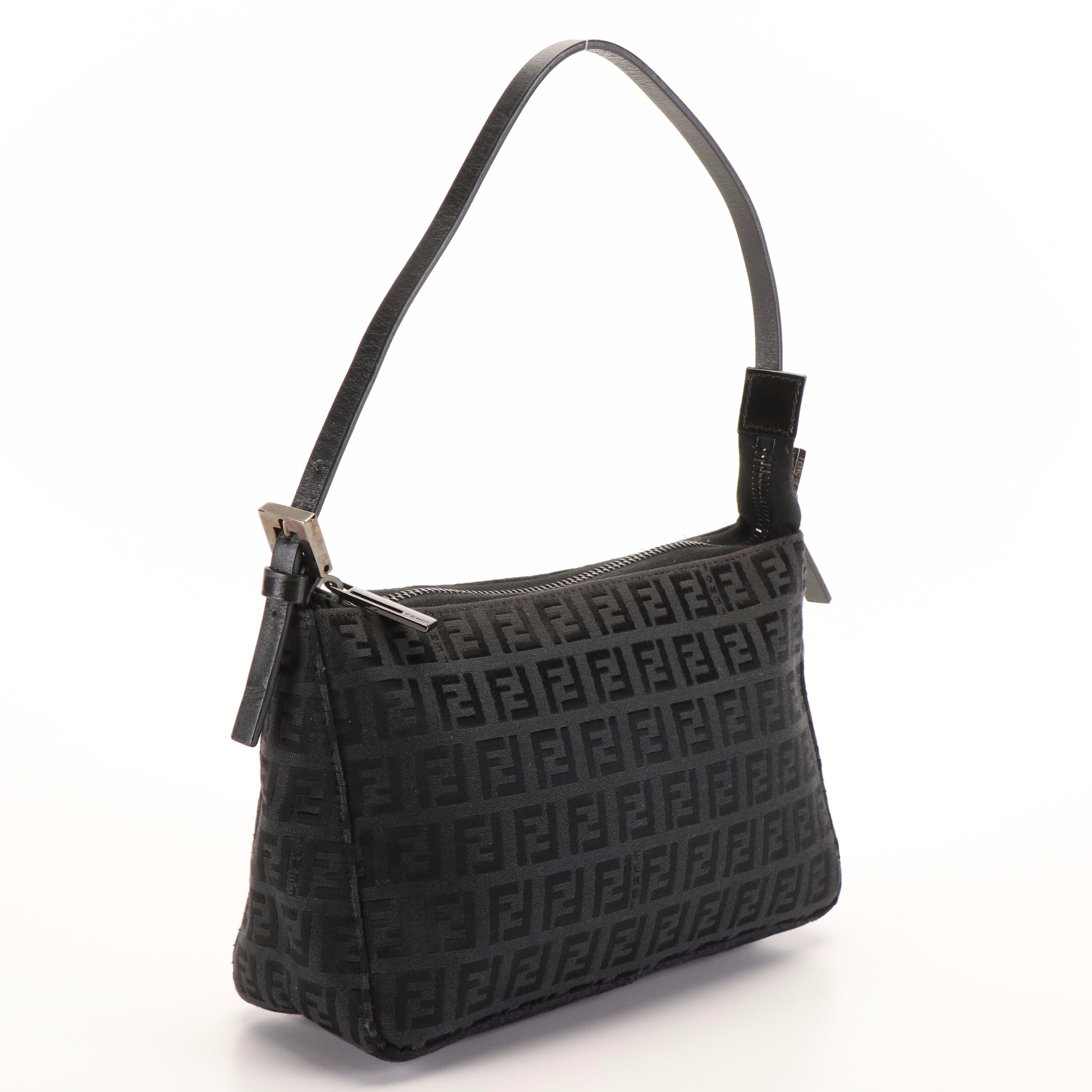 Fendi Black Zucchino Canvas Baguette Handbag