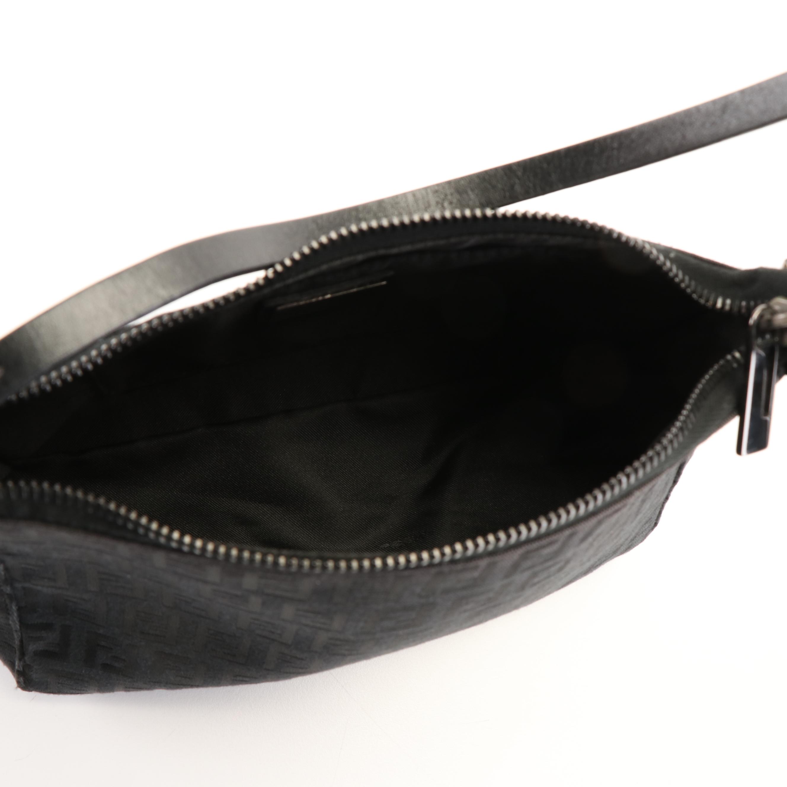 Fendi Black Zucchino Canvas Baguette Handbag