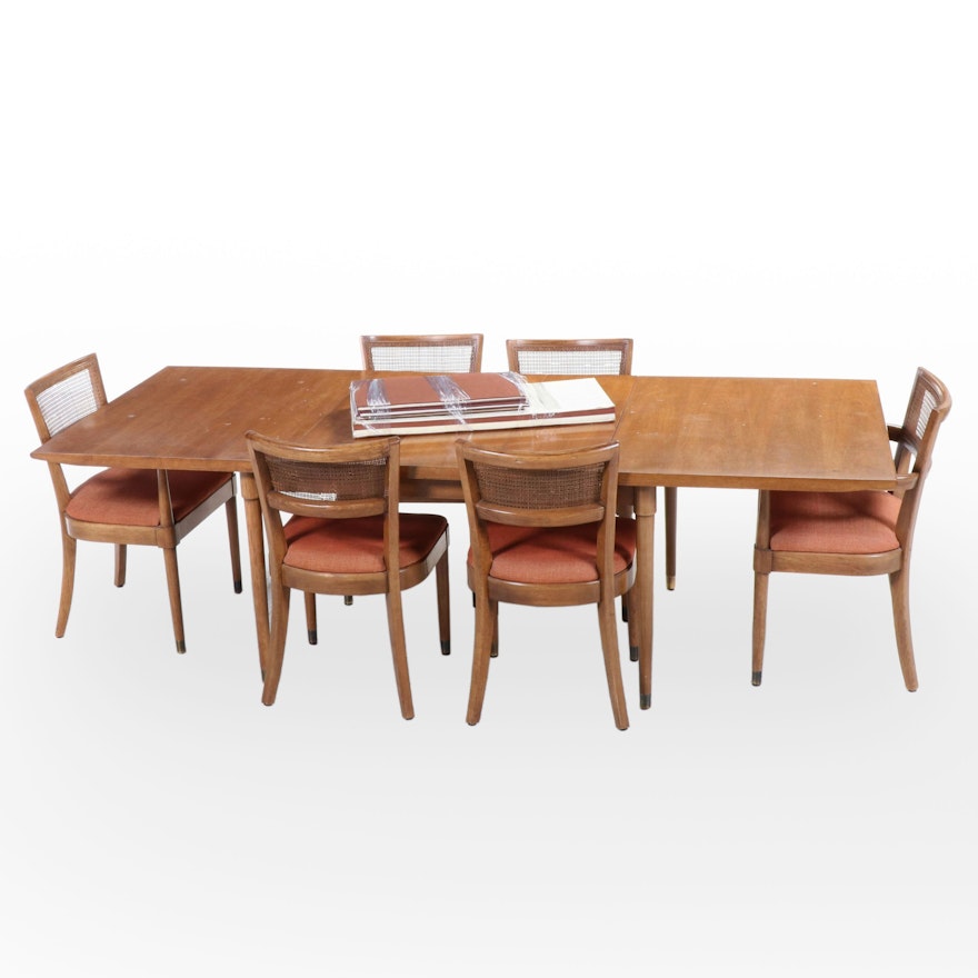Drexel Biscayne Walnut Dining Table and Six Chairs, Mid-20th Century