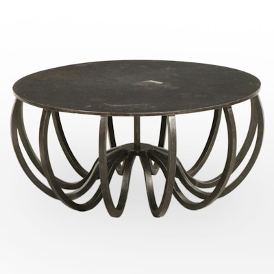 Modernist Style Metal Flat Bar Round Coffee Table