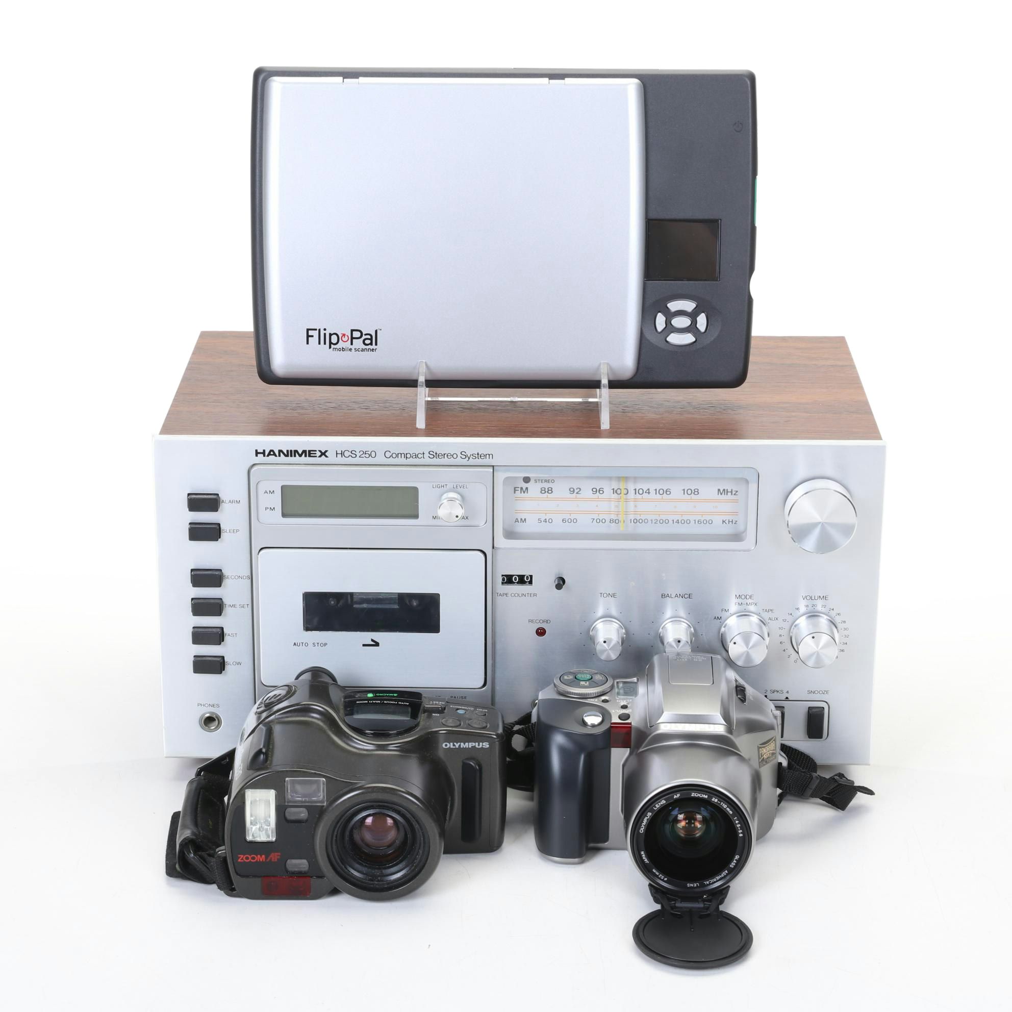 Olympus Digital Cameras, Mobile Scanner, and Hanimex Compact Stereo System