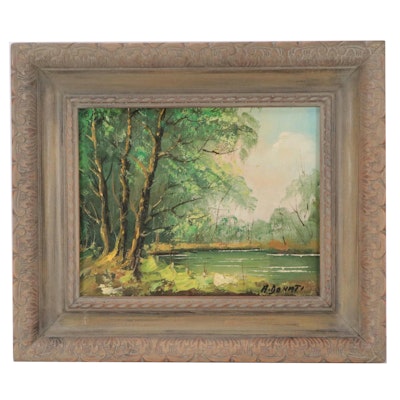 Donati Oil Painting of River Landscape, Mid to Late 20th Century