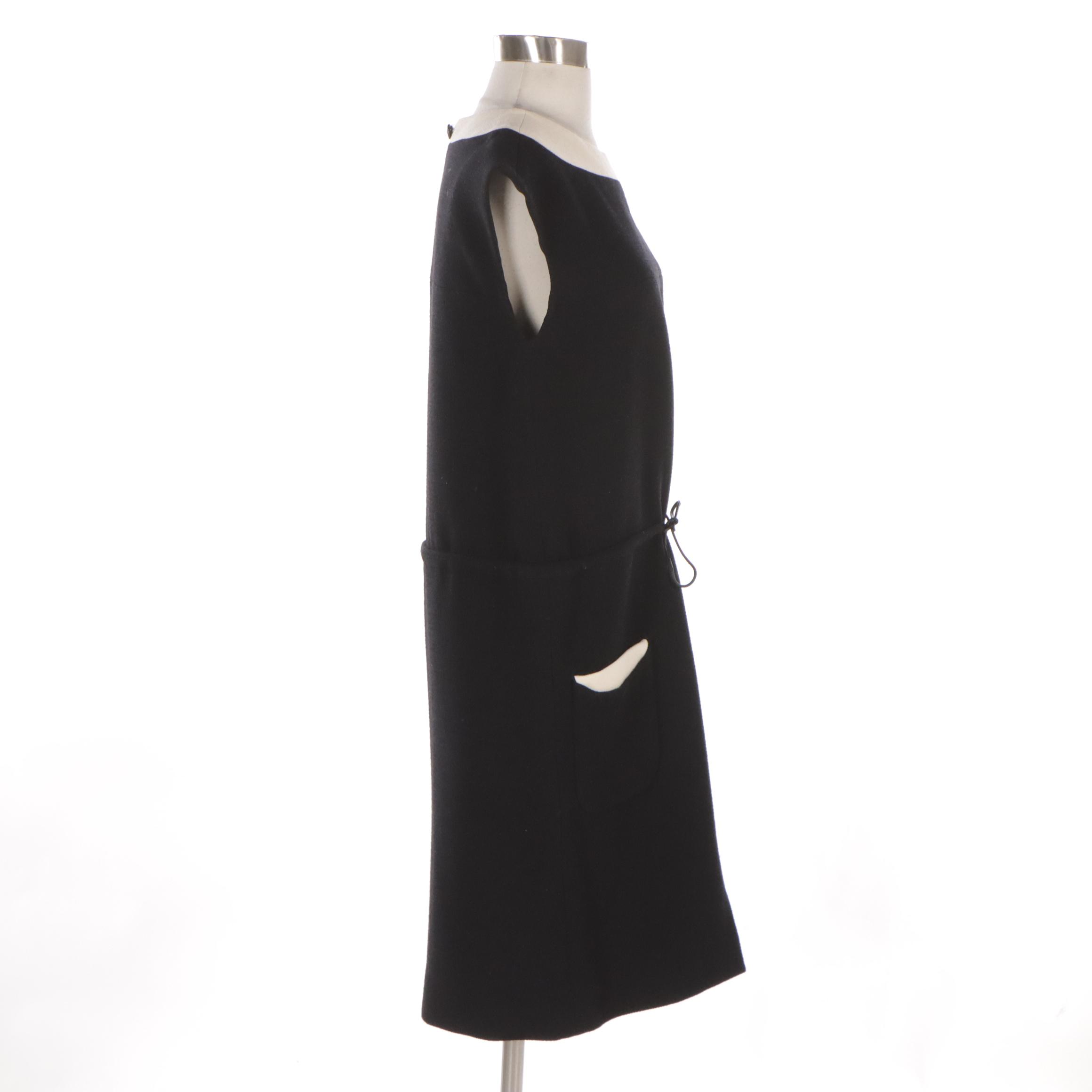 Chanel Black and Ivory Wool Sleeveless Mid-Length Dress