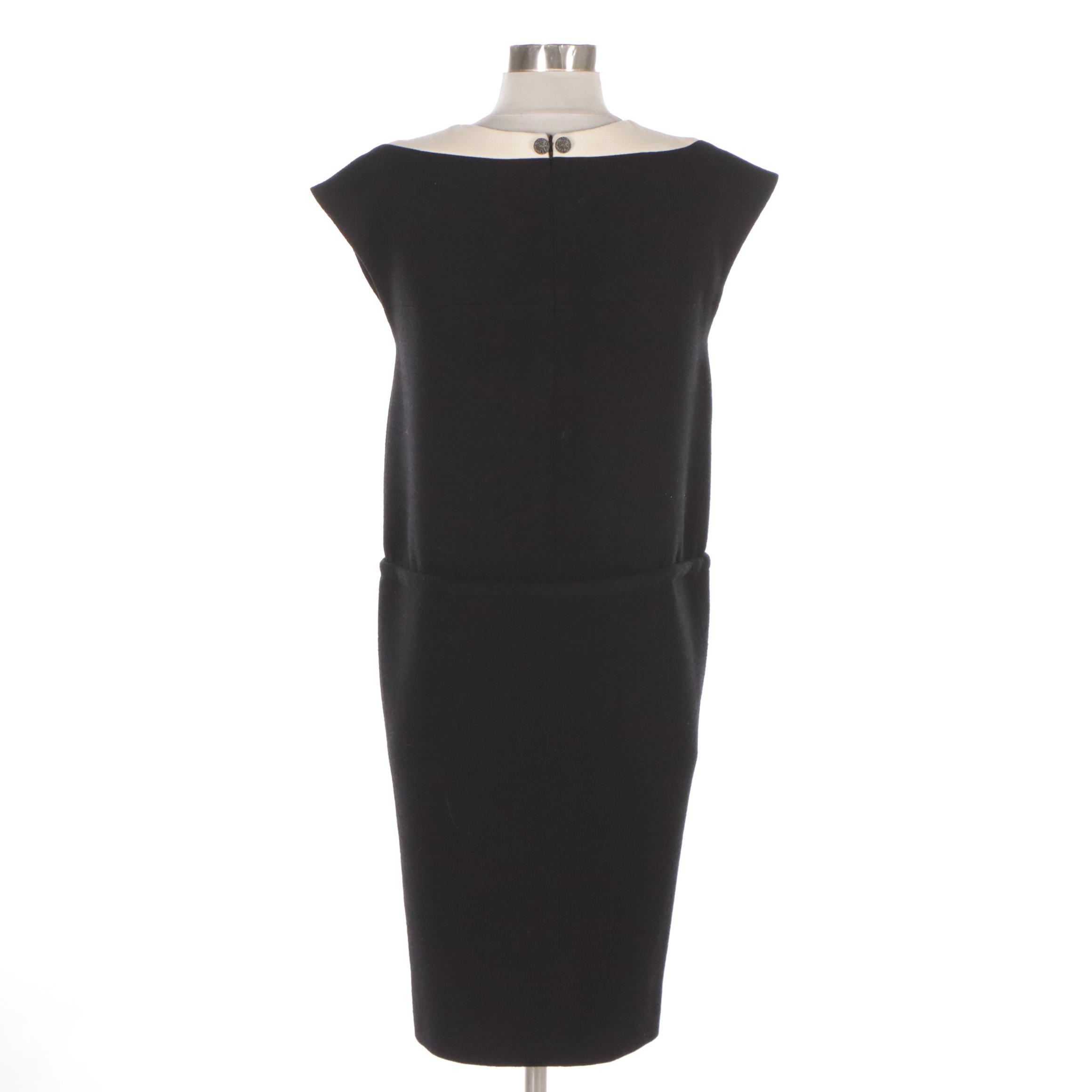 Chanel Black and Ivory Wool Sleeveless Mid-Length Dress