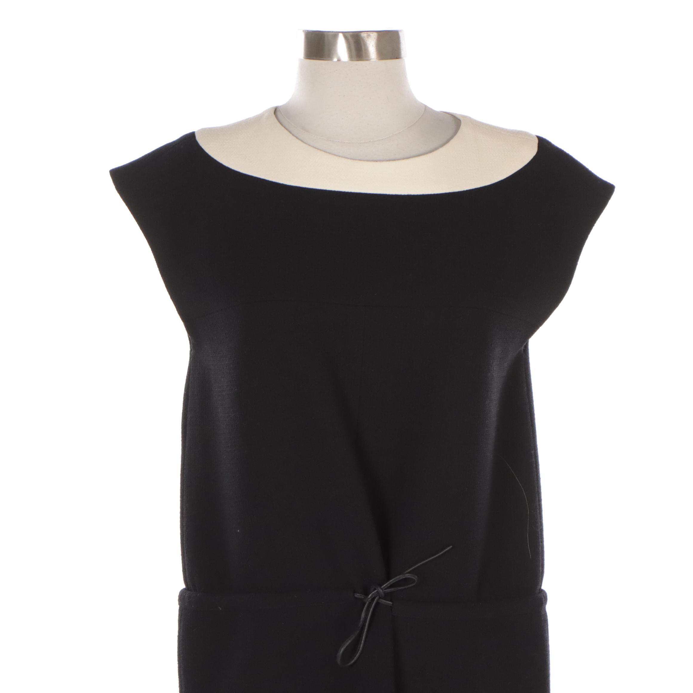 Chanel Black and Ivory Wool Sleeveless Mid-Length Dress