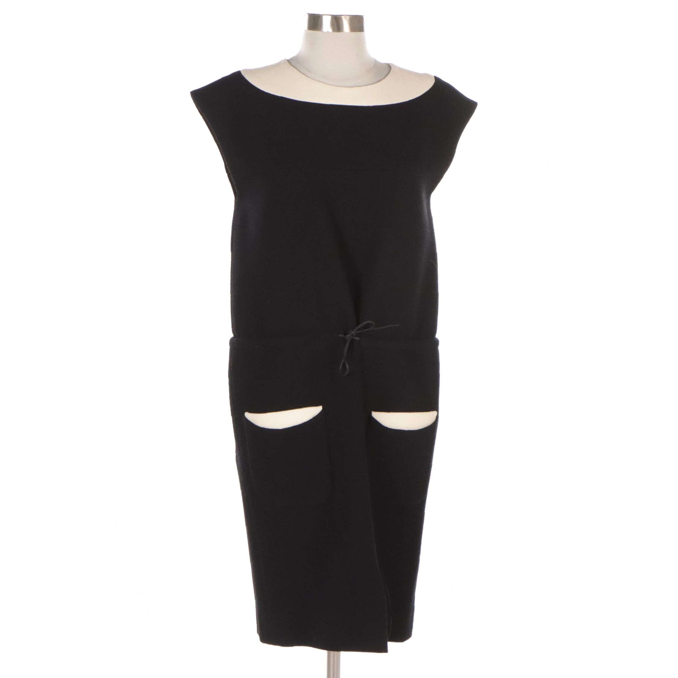 Chanel Black and Ivory Wool Sleeveless Mid-Length Dress