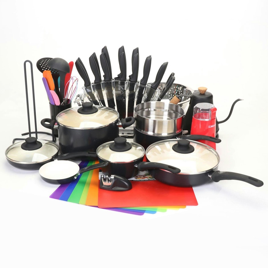Contemporary Kitchen Supplies with Green Life Pans, Home Hero Knives, and More