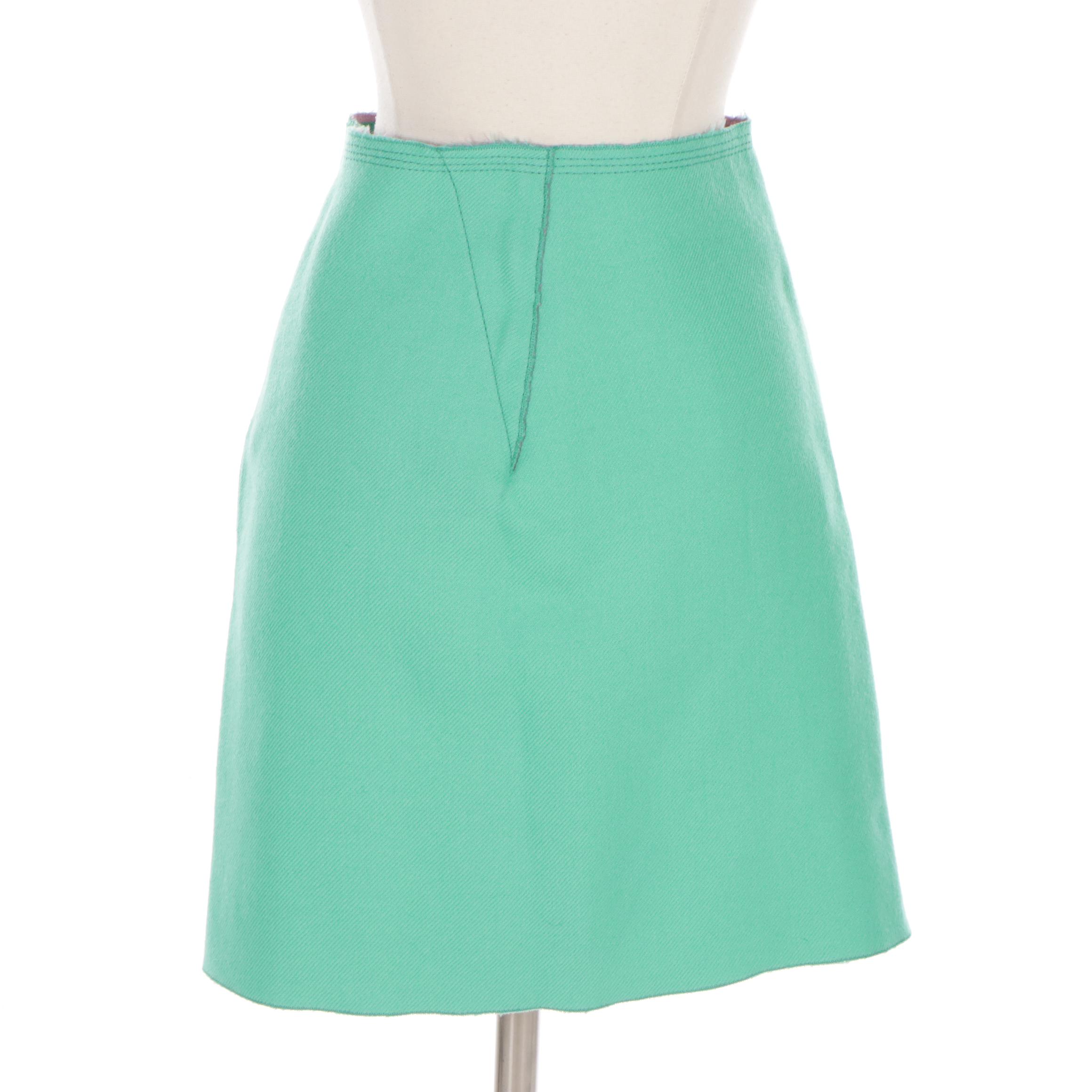Prada Green Wool Blend Skirt with Pink Interior