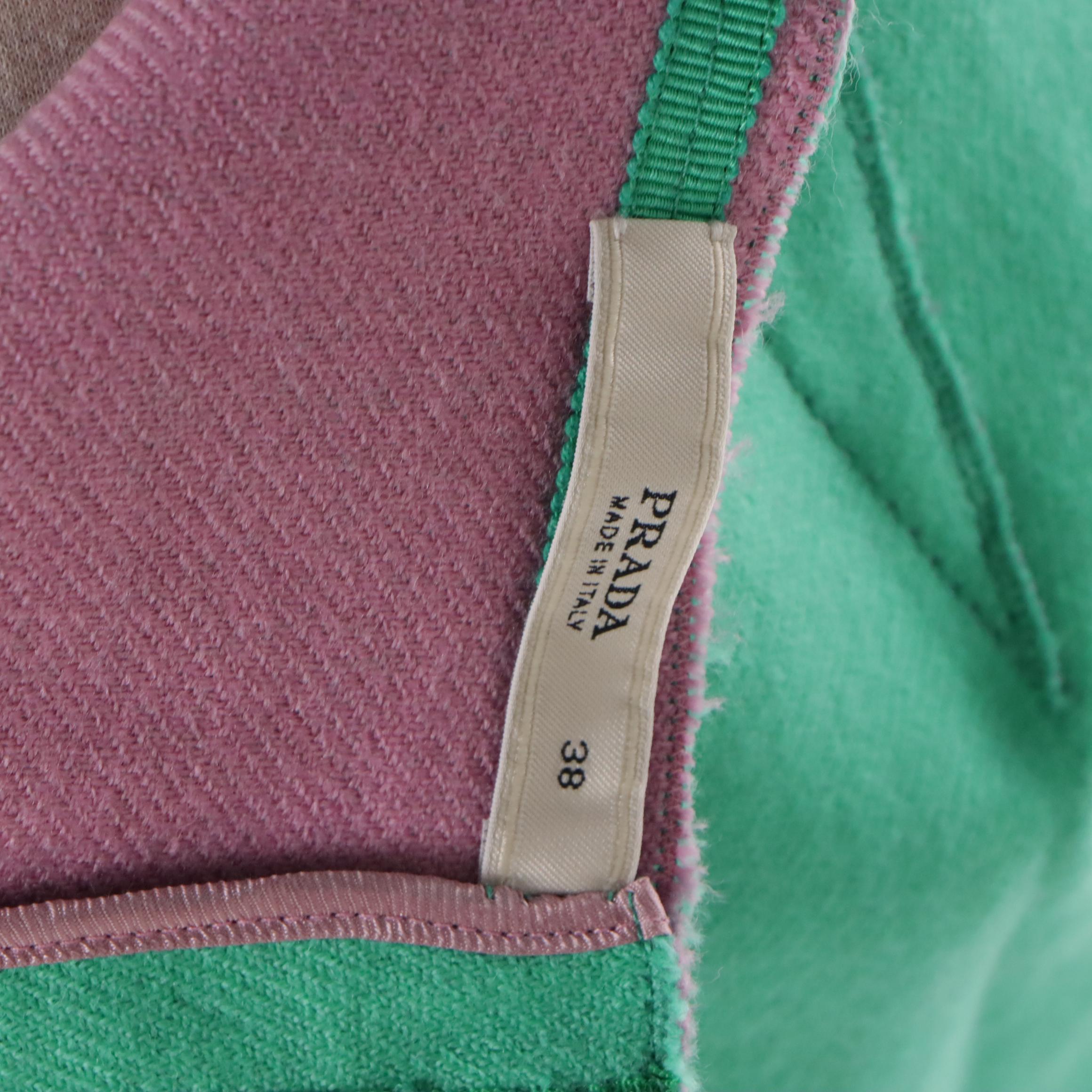 Prada Green Wool Blend Skirt with Pink Interior