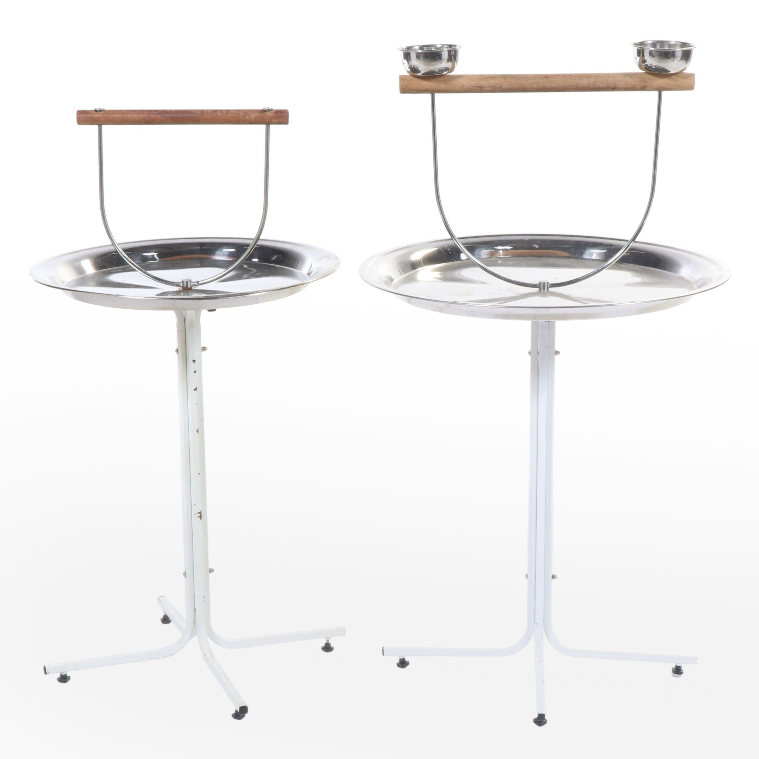 Mid Century Modern Style Metal and Wood Bird Perch Stands
