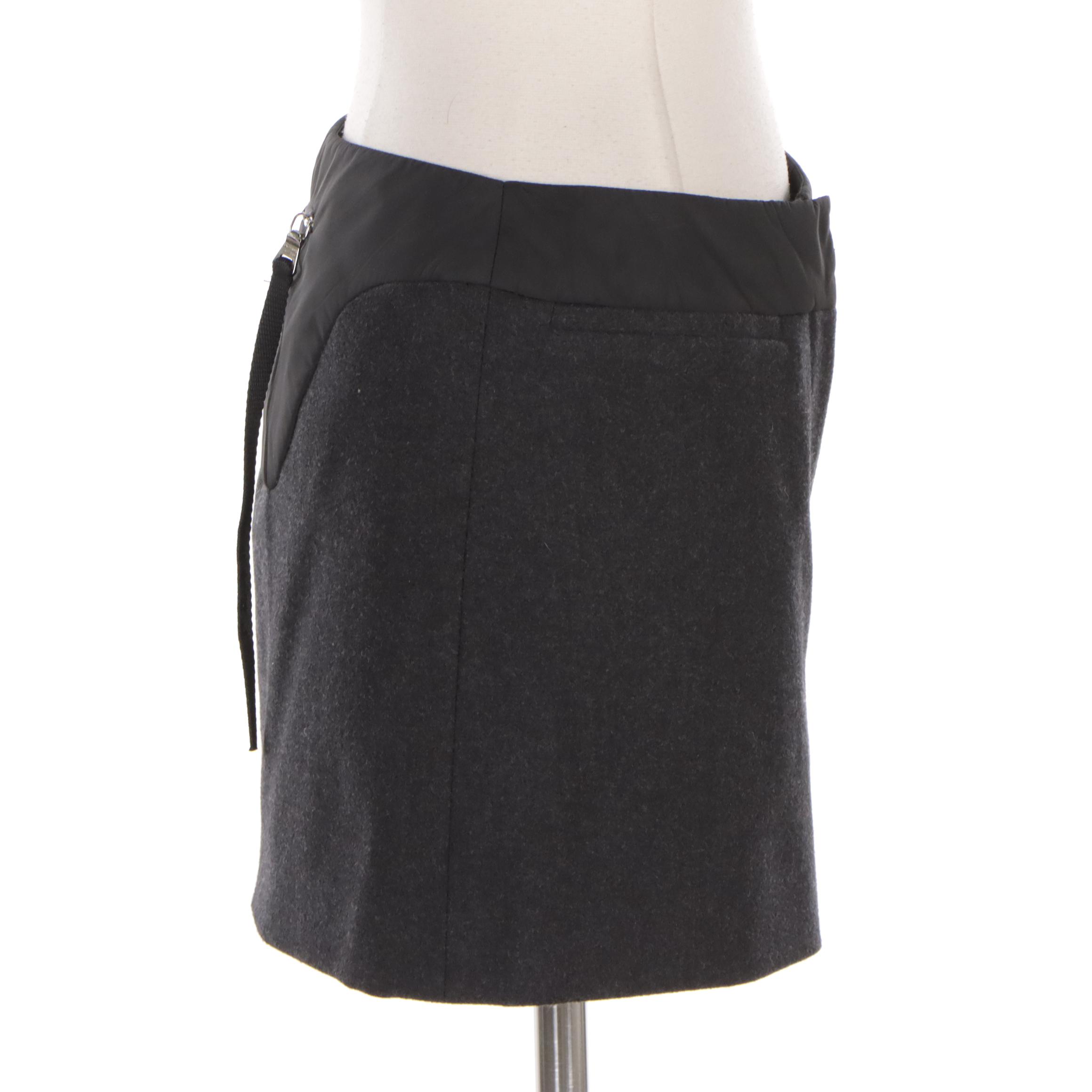 Prada Wool Blend Miniskirt with Zip Pouch Back Pocket