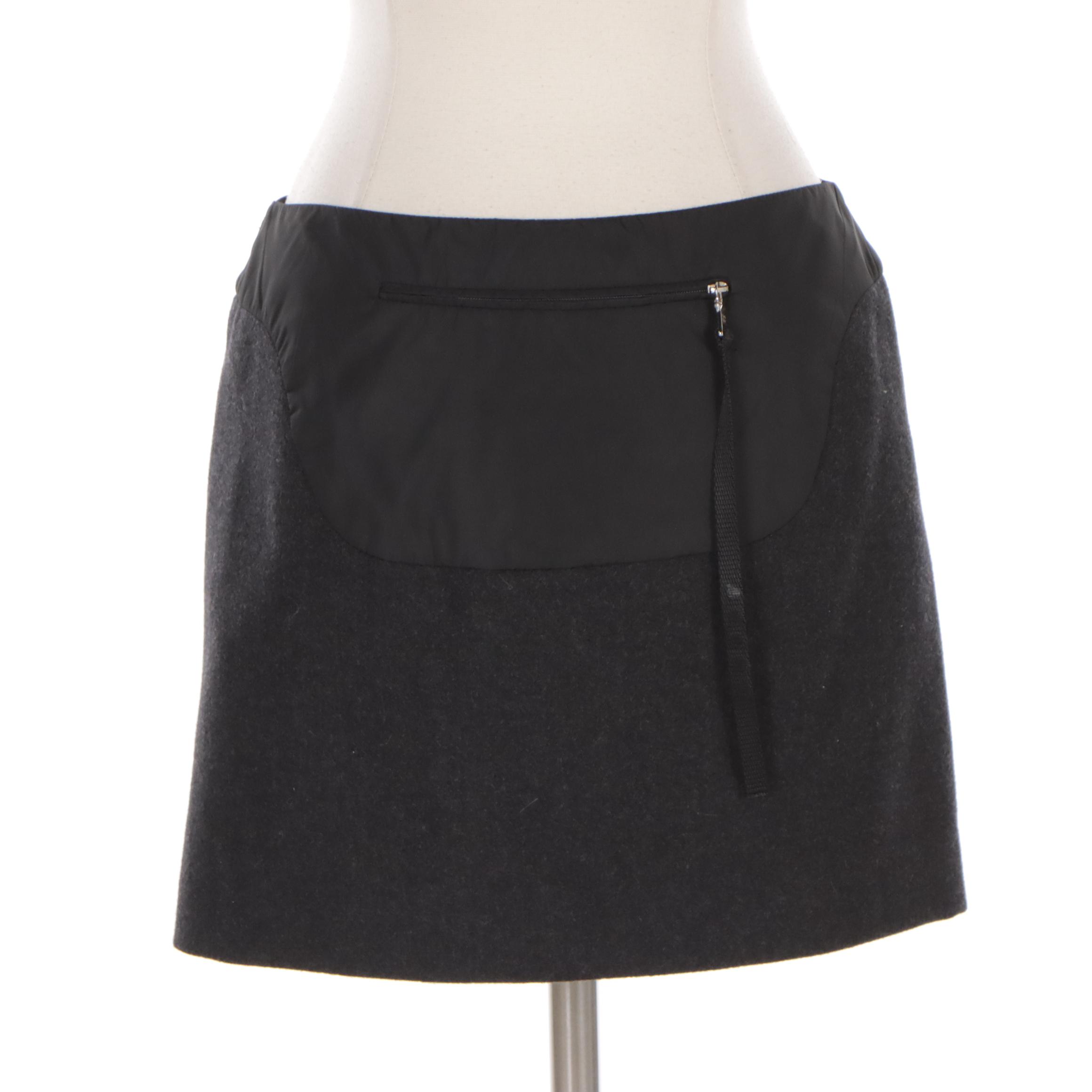 Prada Wool Blend Miniskirt with Zip Pouch Back Pocket