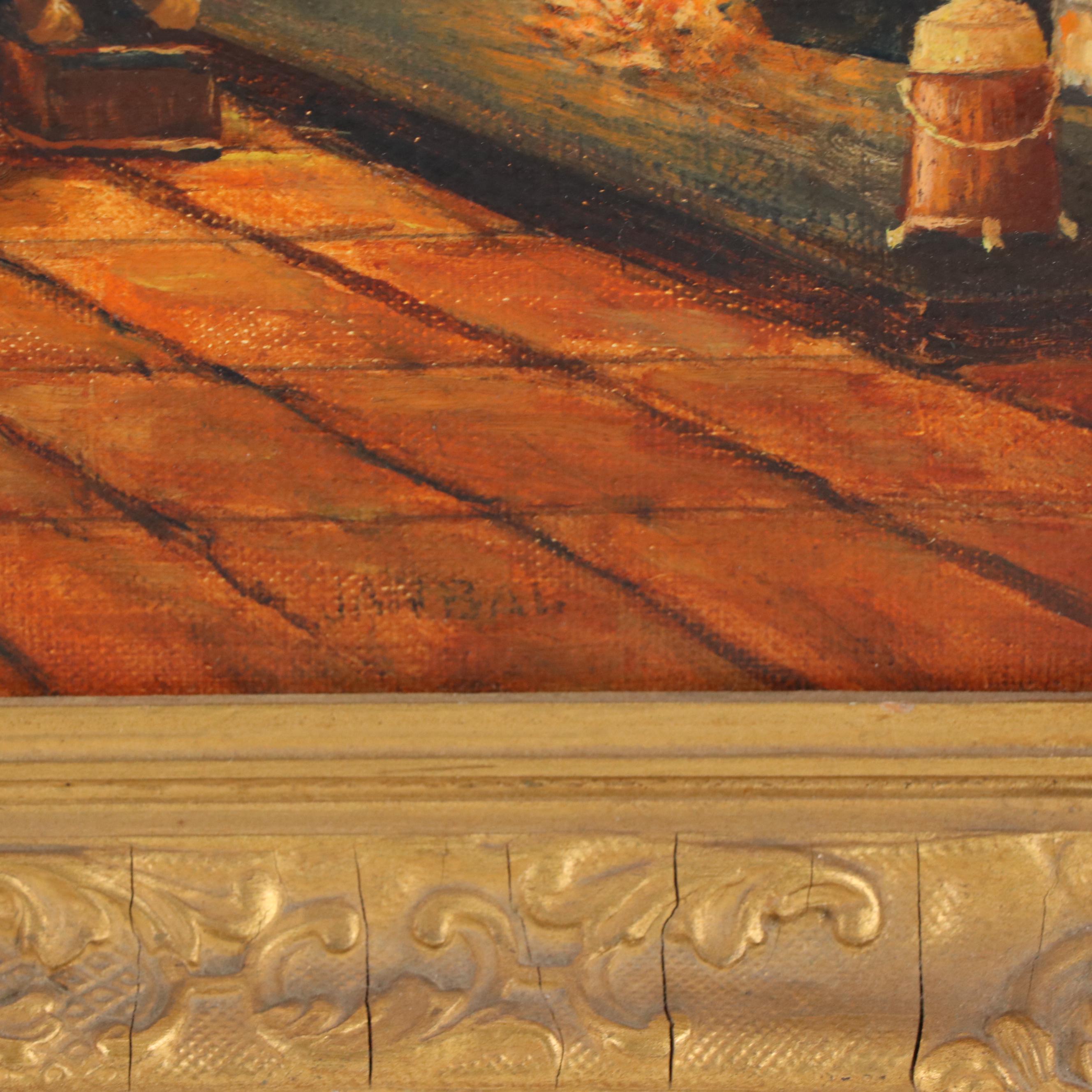 Genre Oil Painting of Figures in Interior Scene