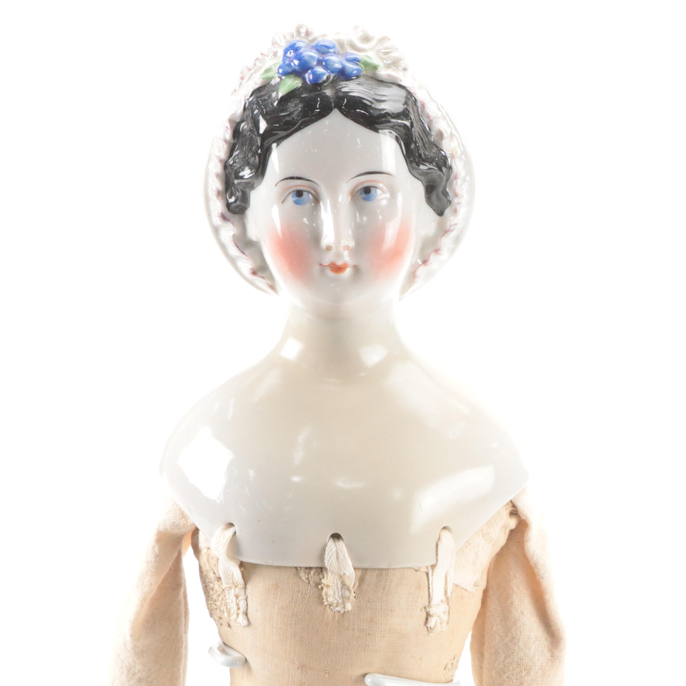 Conta & Boehme Grape Lady China Head Doll with Cloth Body and China Hands