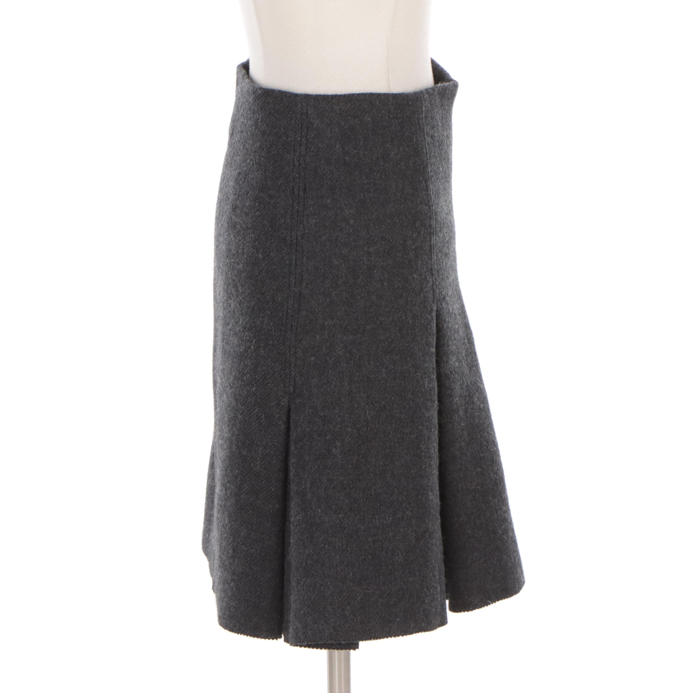 Prada Grey Wool Skirt with Pleat Panels
