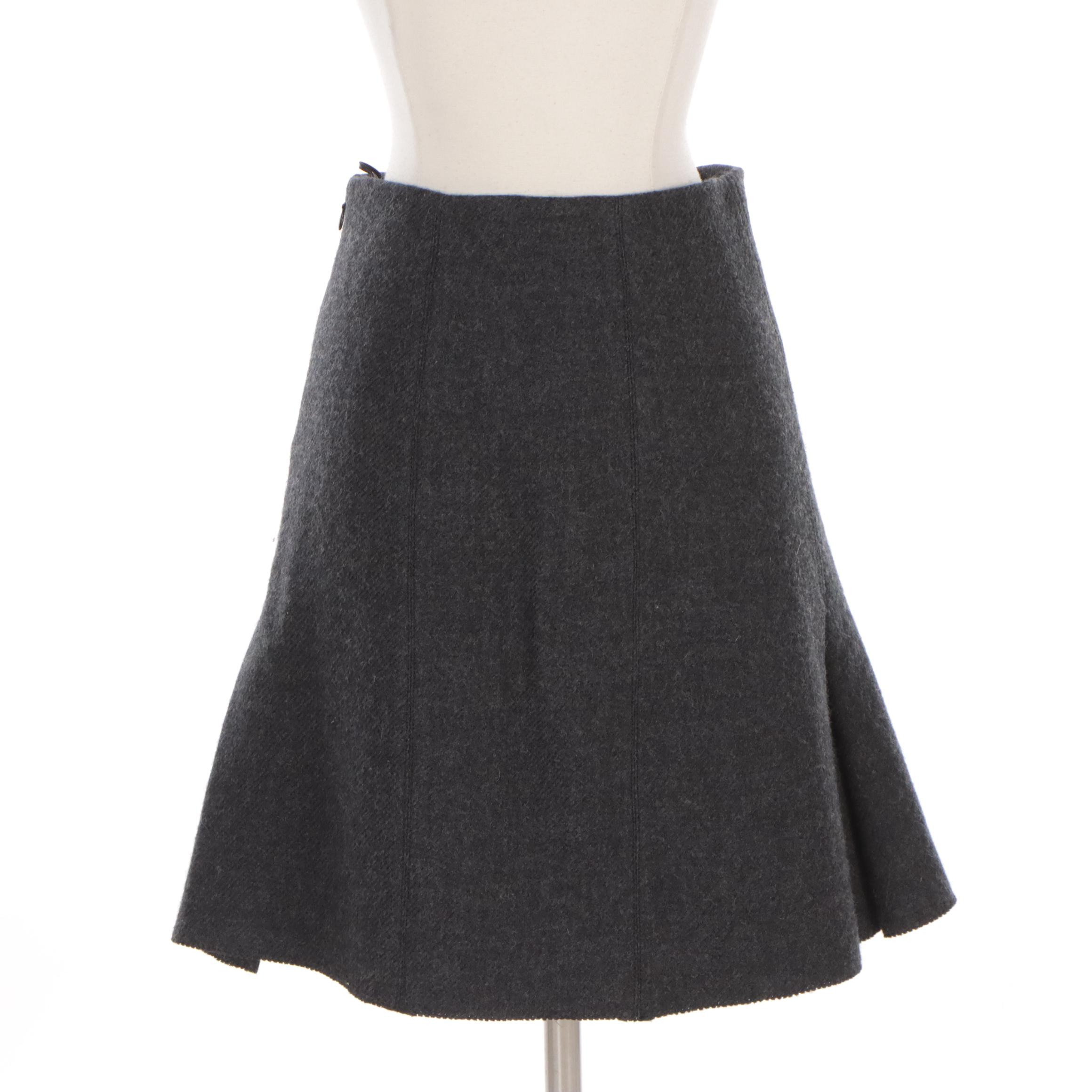 Prada Grey Wool Skirt with Pleat Panels