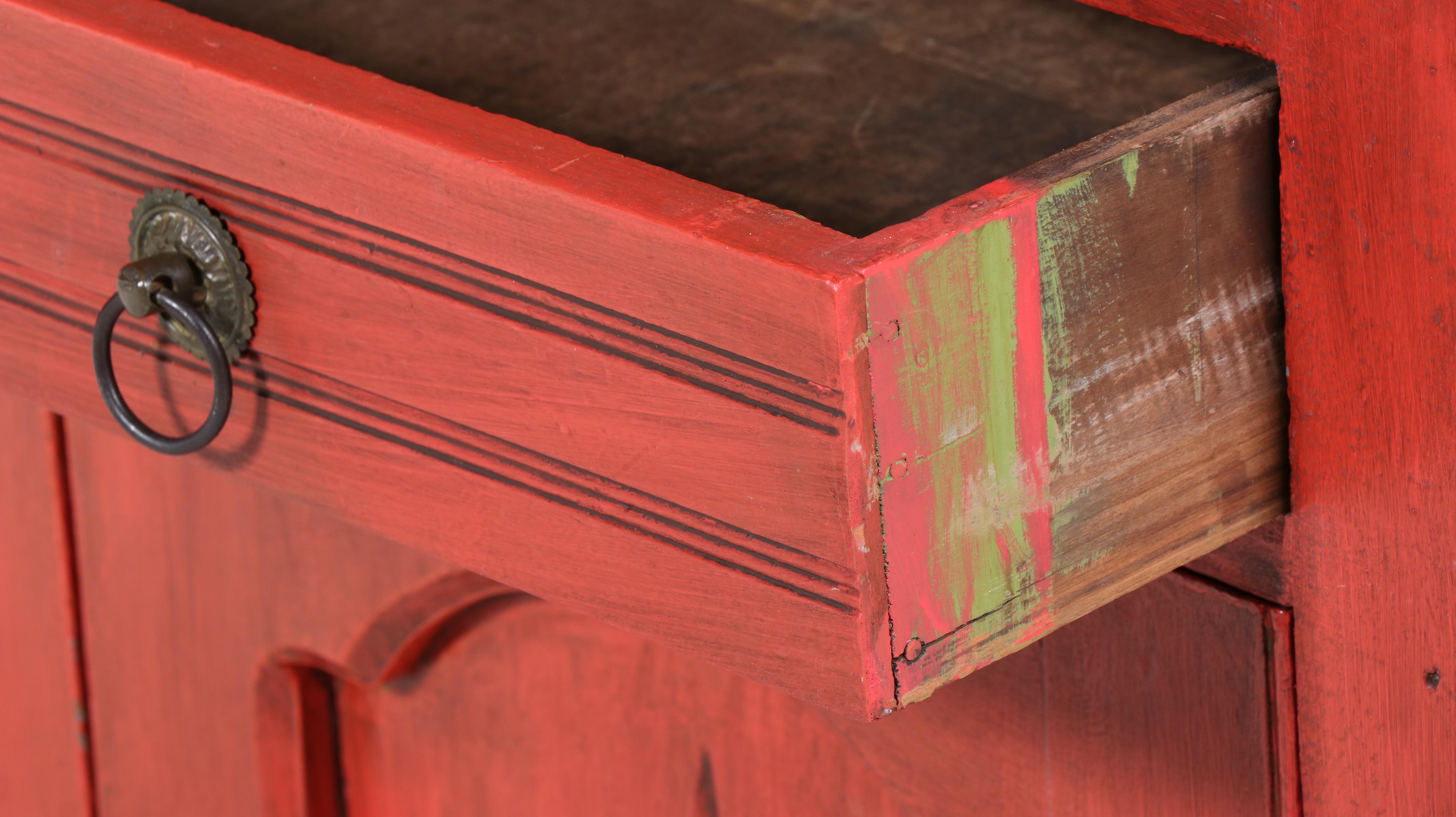 American Primitive Red-Painted Pie Safe Cupboard, Late 19th Century